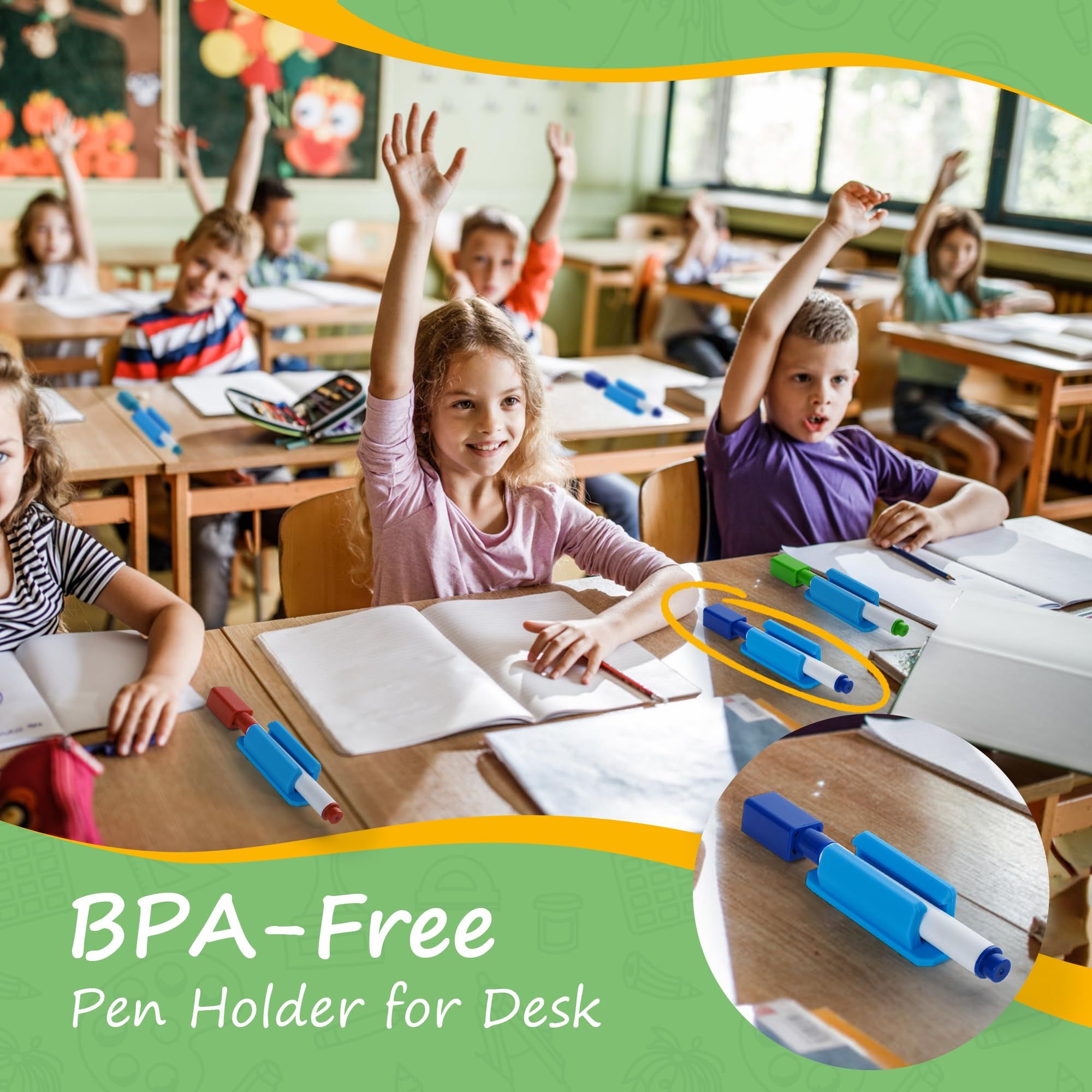 10 PCS Pen Holder for Desk, Adhesive Pen Holder for Classroom Clipboard Attachment, Silicone Pencil Holder & Marker Holder (Blue)
