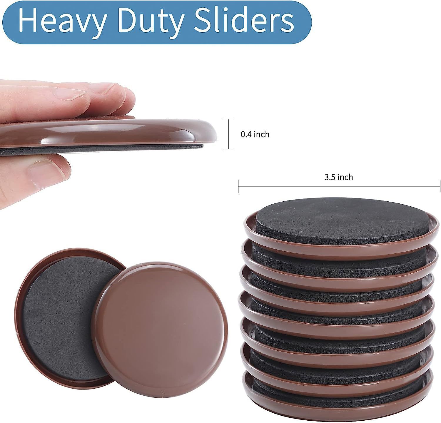 4Pcs Furniture Sliders – 3.5 Inch Heavy Duty Moving Pads, Plastic Chair Leg Floor Protectors for Hardwood Floors, Reusable Round Gliders,Brown