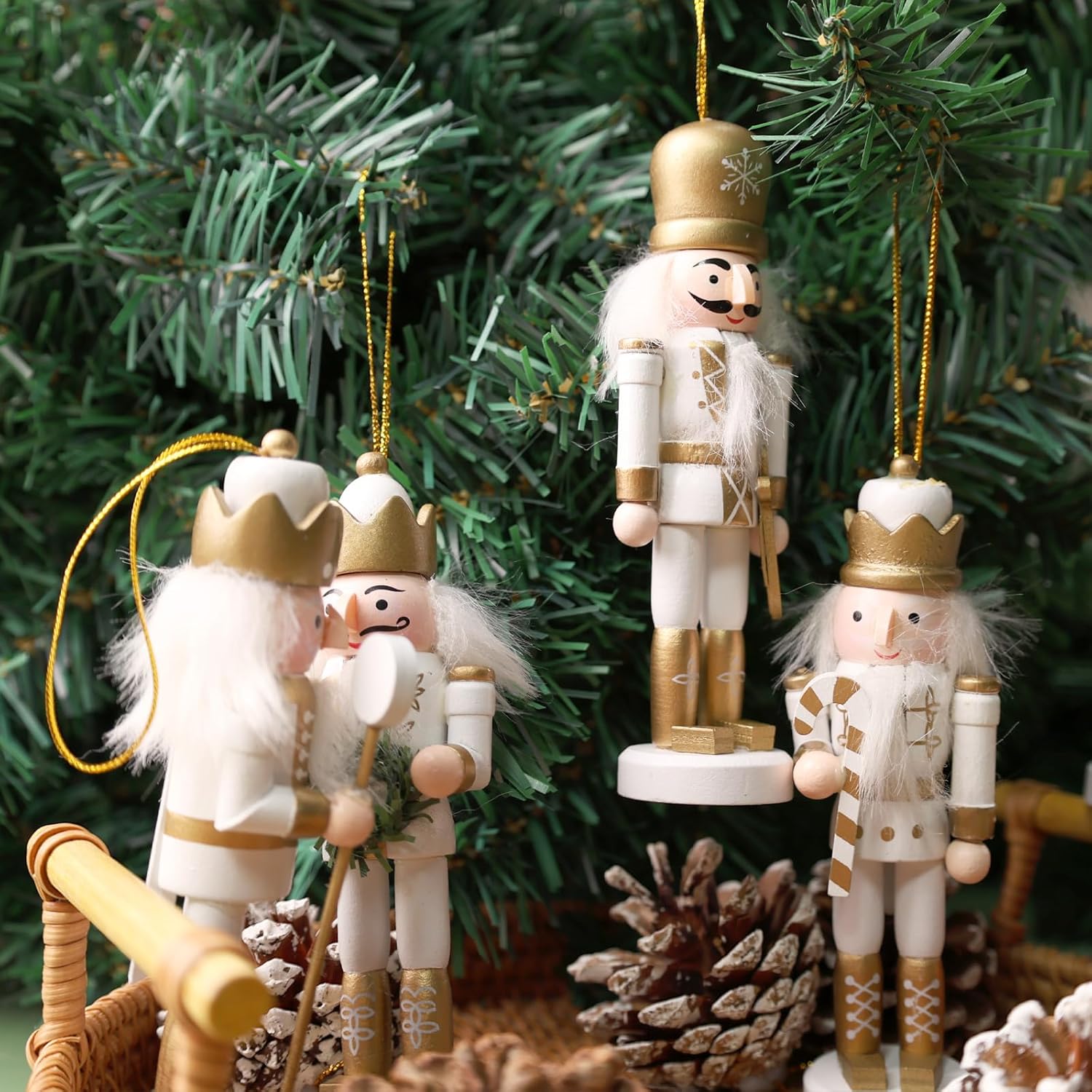 5PCS Nutcracker Christmas Decor, Wooden Nutcracker Hanging Ornaments Soldier for Christmas Tree Gift Shelves Table Decoration (5inch) — image 6