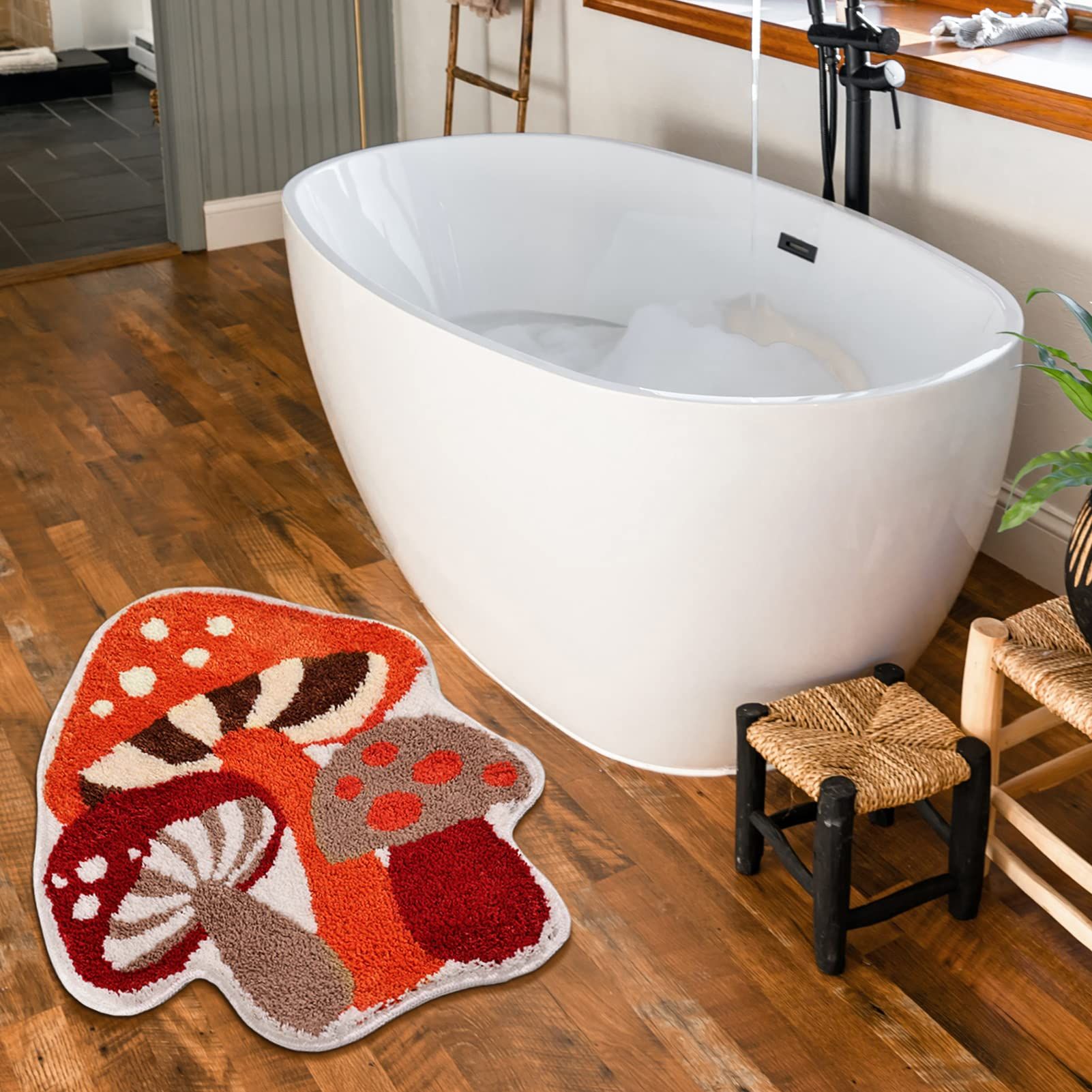 Bathroom Rugs Cute Bath Mat Non Slip Red Mushroom Bath Rug for Women Kids and Girls Strong Absorbent Soft Washable Bath — image 3