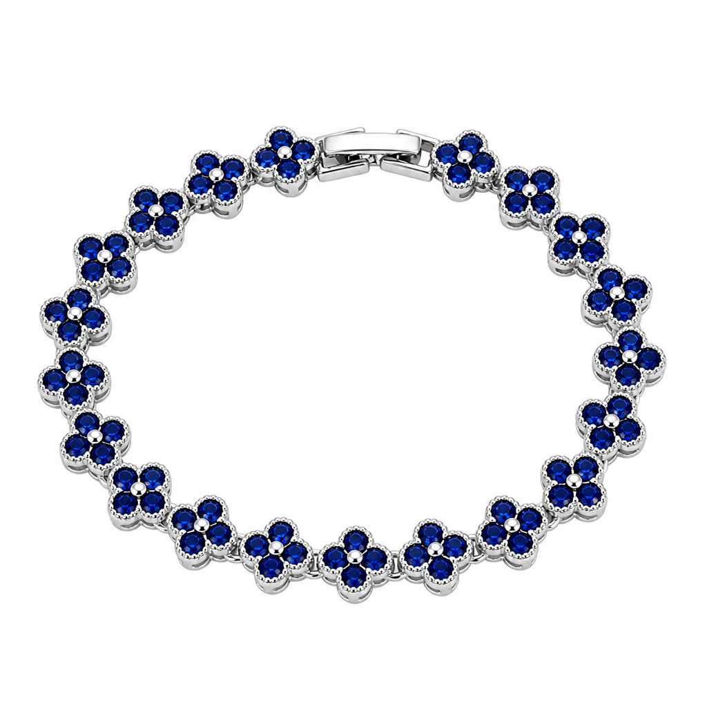 Silver and Blue Four-Leaf Clover Zircon Bracelet - Gold-Tone Alloy Lucky Charm Wristband with Full Crystal Pave, 22cm Elegant Fashion Jewellery for Women — image 2