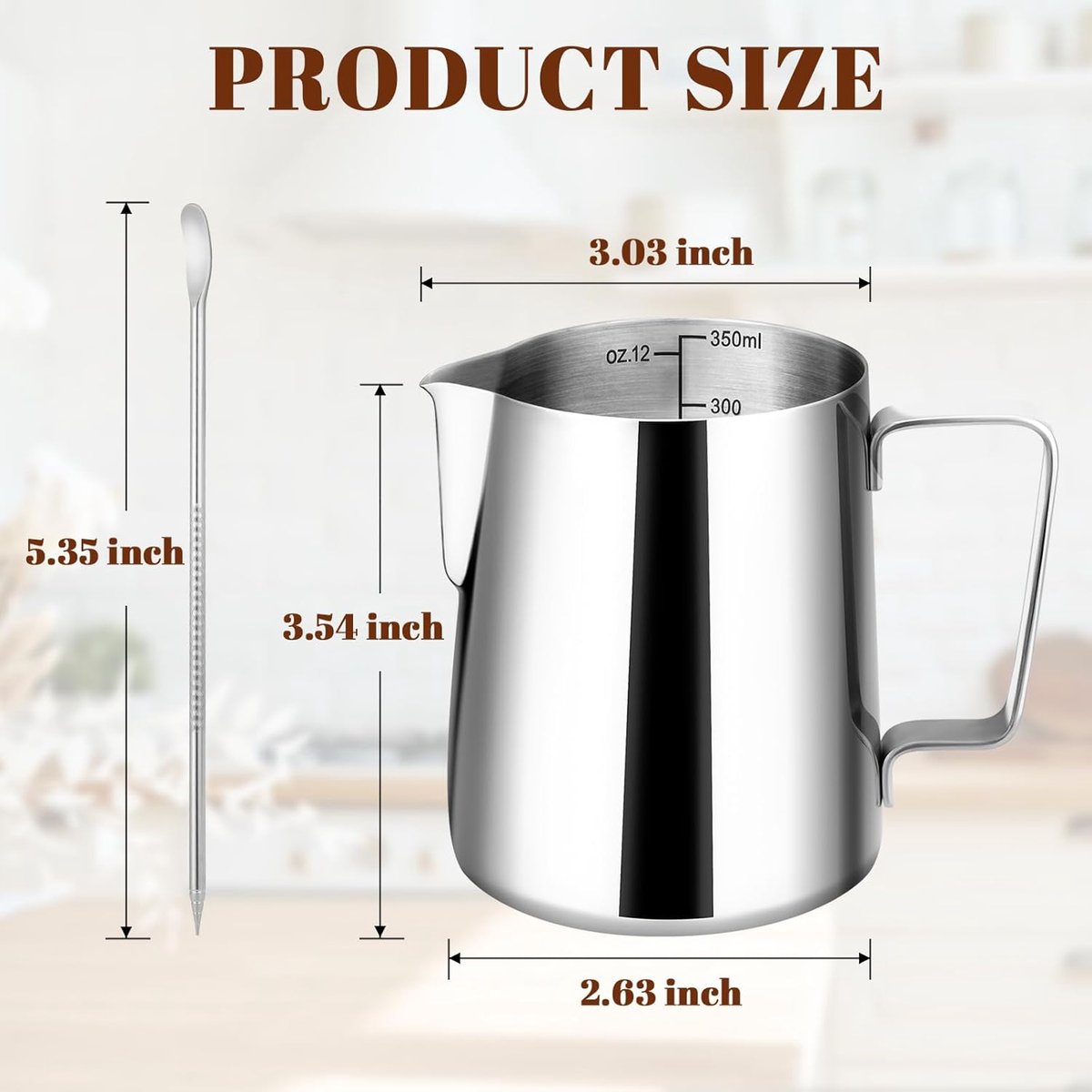 Milk Frothing Cup - 350ml Milk Frothing Cup - Clear Markings - Cappuccino Espresso Machine Accessory Made of Stainless Steel 304 - Suitable for Barista Coffee โ image 5