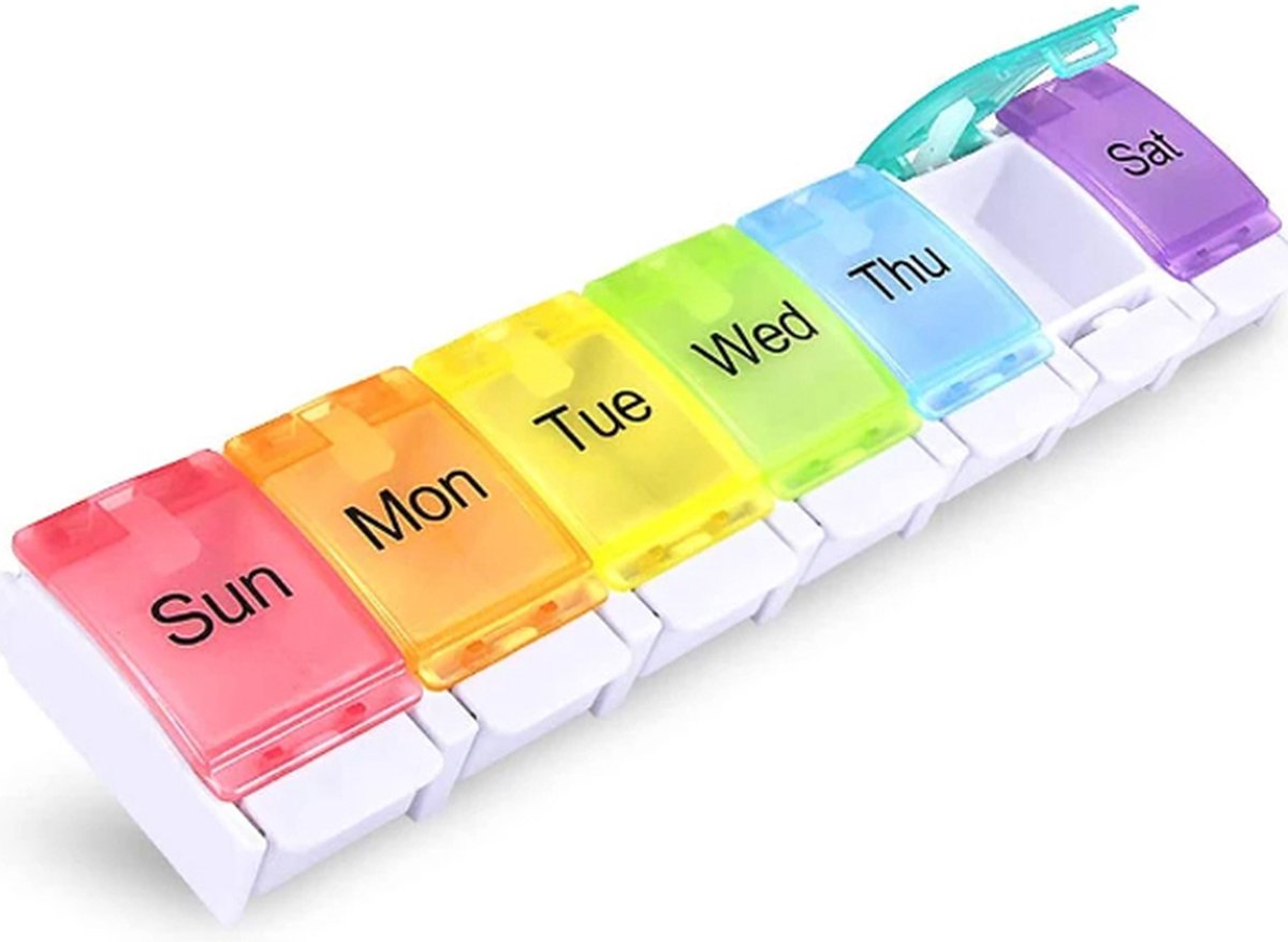 XXL Pill Box | Small Pill Box | Medicine Box | Pill Box | Sunday to Saturday | 7 Days | 1 Week | Push Button | Multicolor — image 3