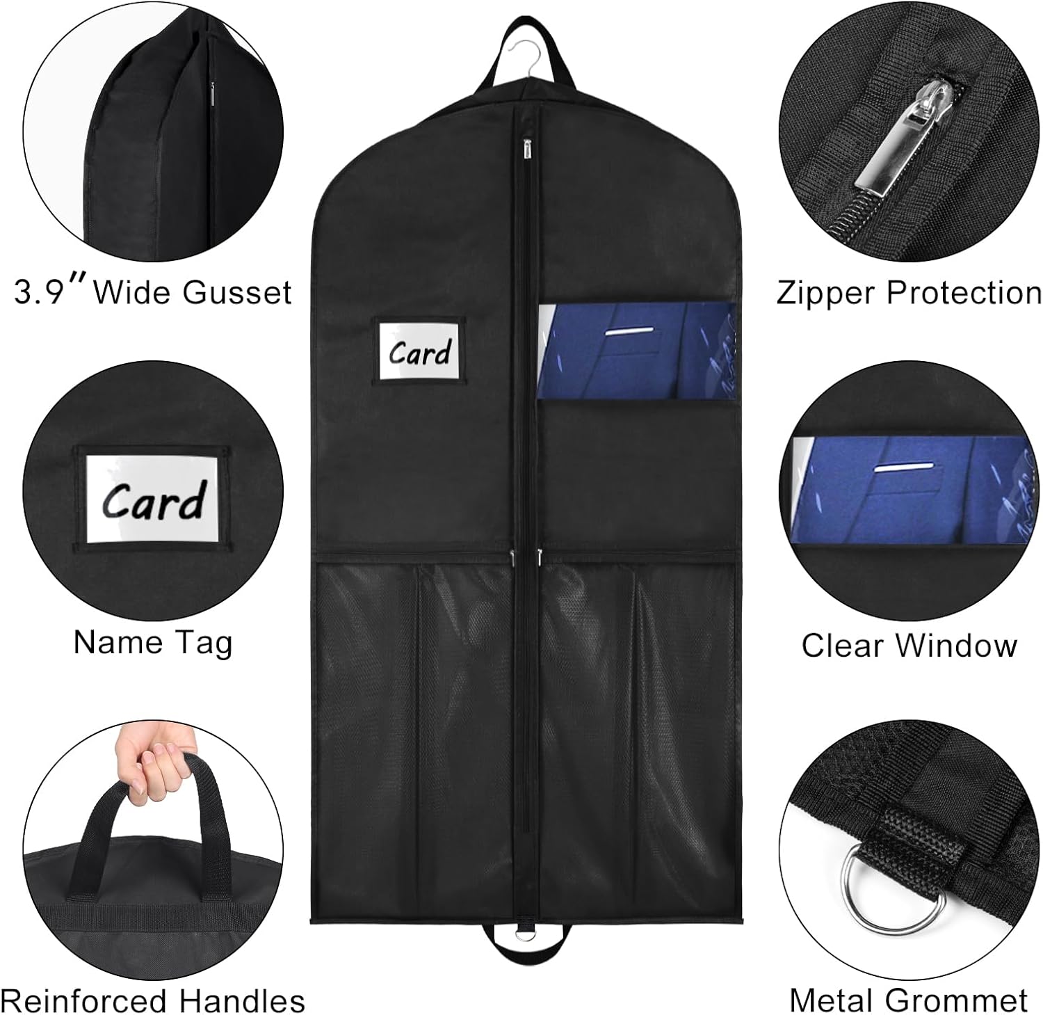 Garment Bags for Hanging Clothes Travel 43" Suit Bags for Closet Storage with Pockets Breathable Clothes Bags for Travel, Clothes,Suits,T-Shirts and Jackets — image 3