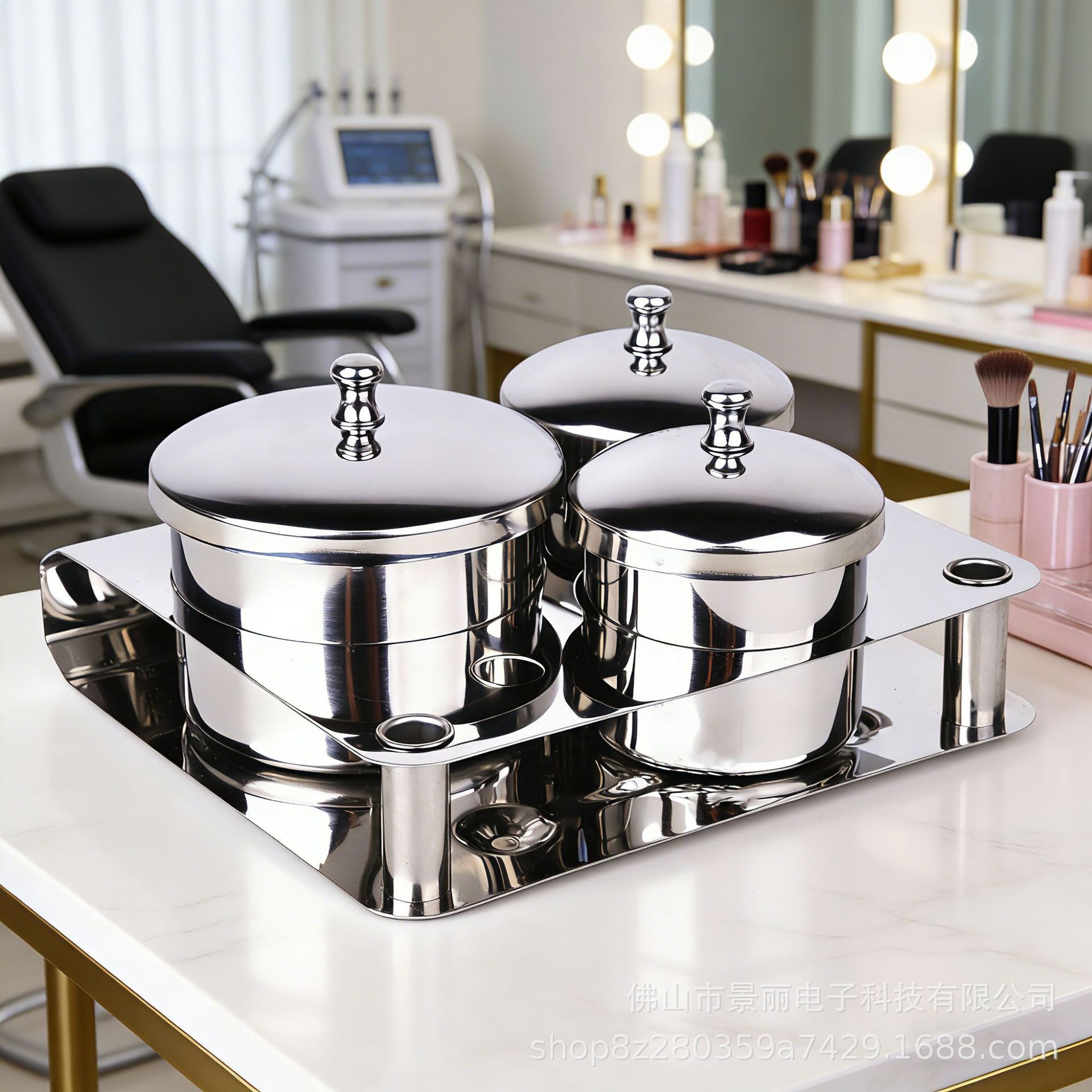 3 Pieces Nail Art Equipment Cup Bowls Stainless Steel Acrylic Liquid Powder Cup Stainless Steel Nail Powder Holder Container with Lids for Nail Art Tools — image 2