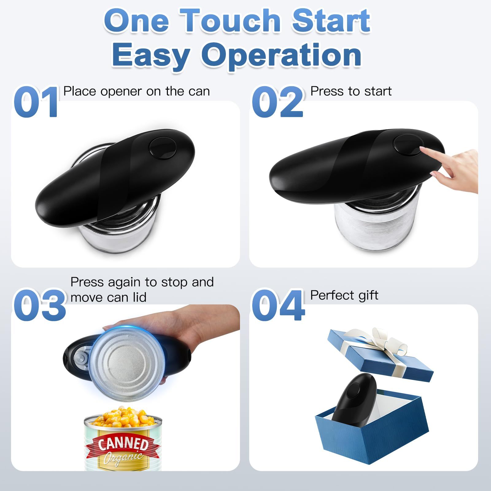 Auto Electric Can Opener: Open Your Cans with A Simple Press of Button - Automatic, Hands Free, Smooth Edge, Food-Safe, Battery Operated — image 4