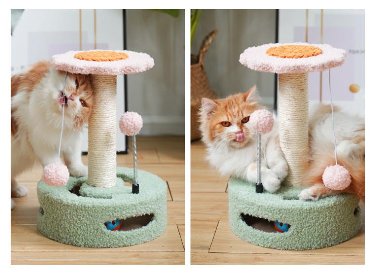 Green-pink Interactive Cat Scratching Post with Playful Ball Toys, Flower Design - 35cm Height, 26cm Base โ image 4
