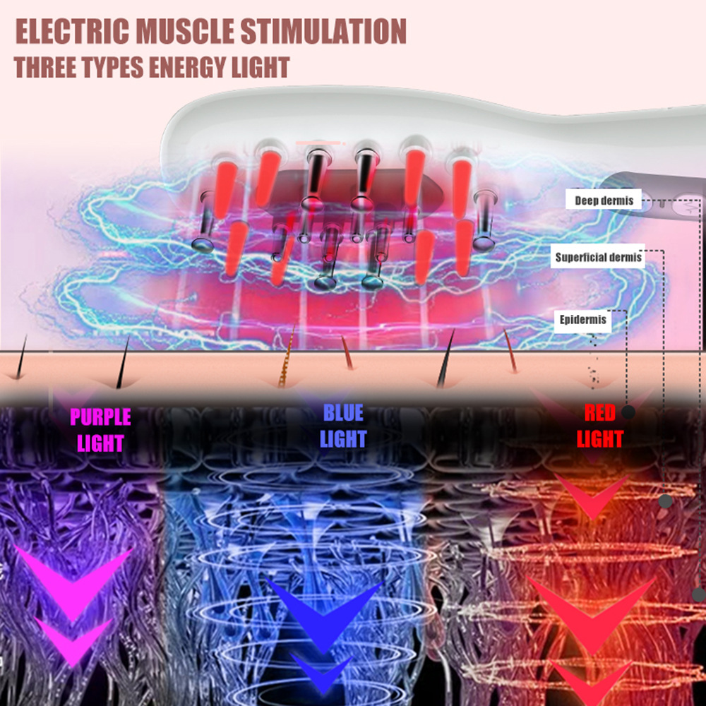 White Porrtable EMS Vibration Scalp Massager & Hair Growth Comb - Tri-Color LED Therapy, 8 Gentle Comb Teeth | 6 EMS Teeth | 6 Essence-Dispensing Teeth for — image 5