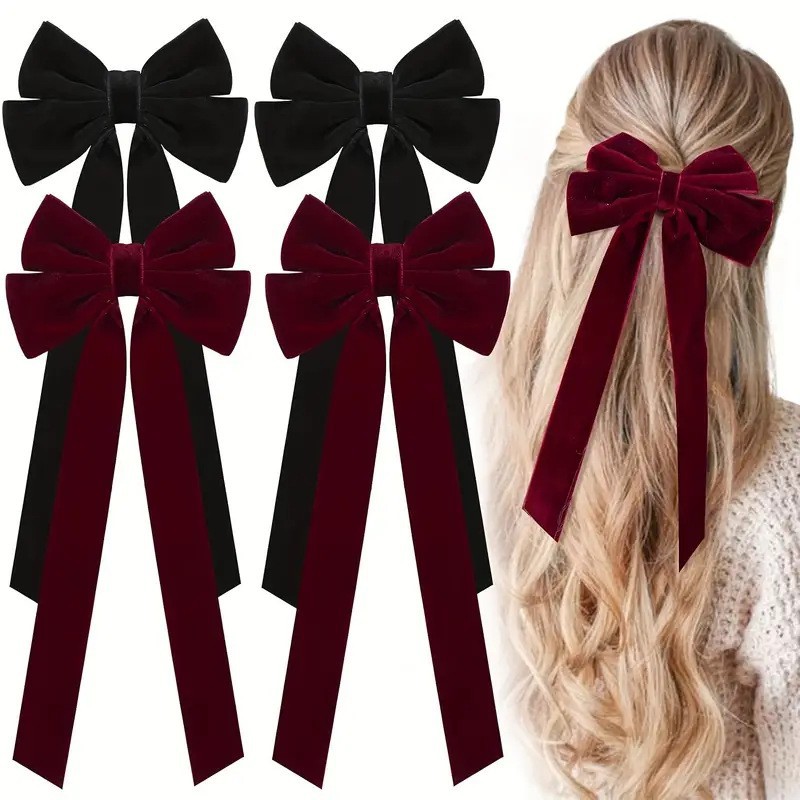 Luxury Velvet Bow Hair Clip Set (10 Pcs) - Simple Fashion Accessory for Princess Outfits and Party Decoration โ image 3
