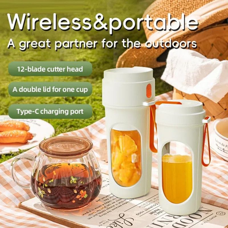 Portable Cordless Juicing Cup, Dual-Lid Design – 12-Blade Juicer, 1500mAh High Capacity, Compact Multi-Functional Portable Juicing Cup for Home Use – Green — image 4