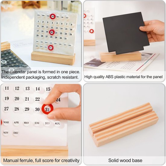 Perpetual calendar - Wooden desk calendar stand - Acrylic desk calendar - Suitable for living room, office, shop, bar - Display of week, month and day (black) โ image 5