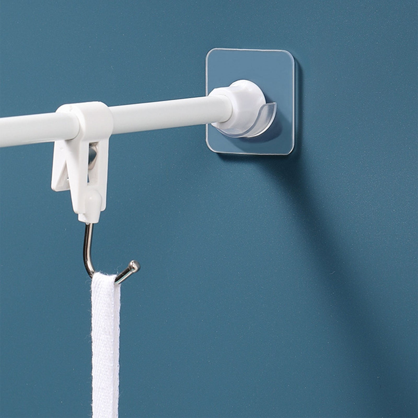 2 Pack Adhesive Shower Rod Holders, Clear No Drill Wall Mount Brackets for Shower Curtain Rods, Waterproof and Strong — image 5