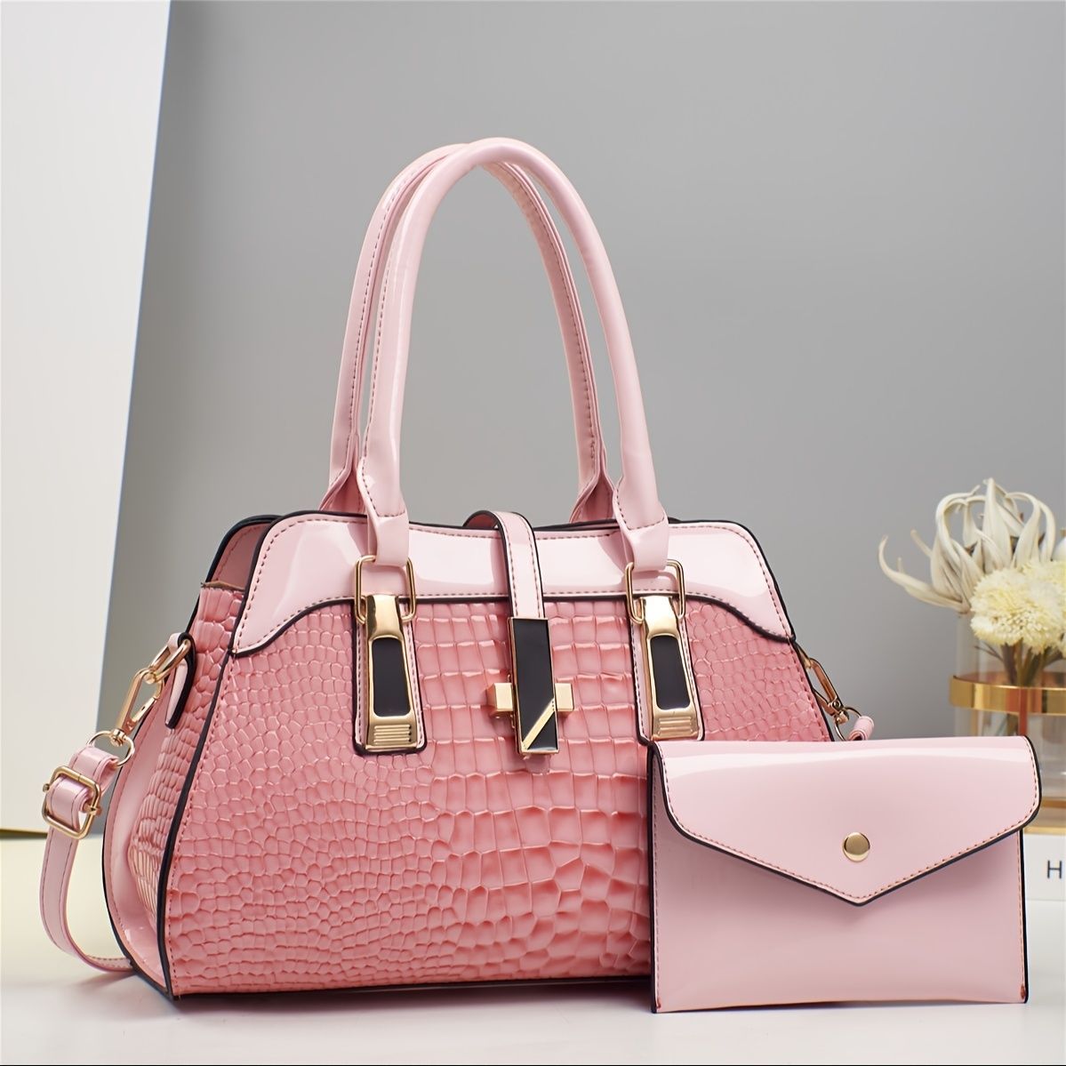 Blue Women'S Handbag Croc-Embossed Handbag Patent Leather Handbag Women'S - khaki - Size 29-13-21 — image 2