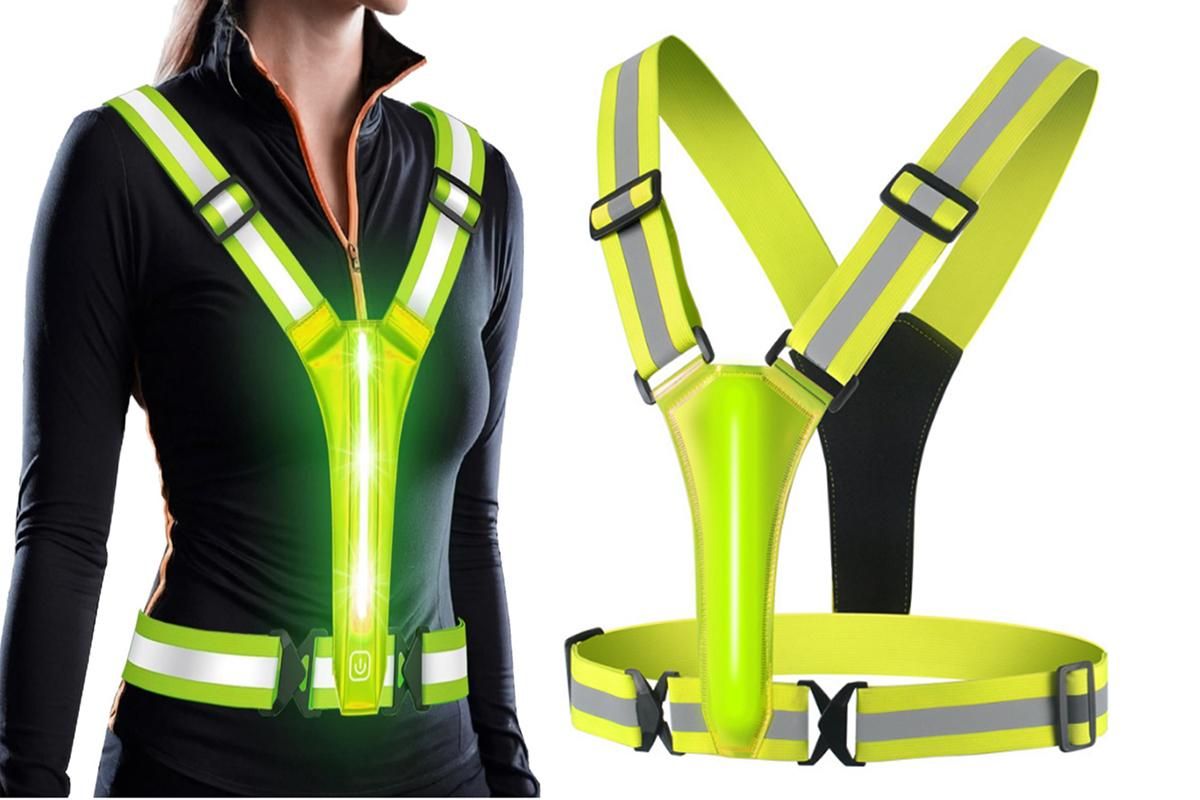 LED Reflective Vest Running Gear USB Rechargeable LED Light Up Vest High Visibility with Adjustable Waist and Shoulde for Night Walking Cycling, High