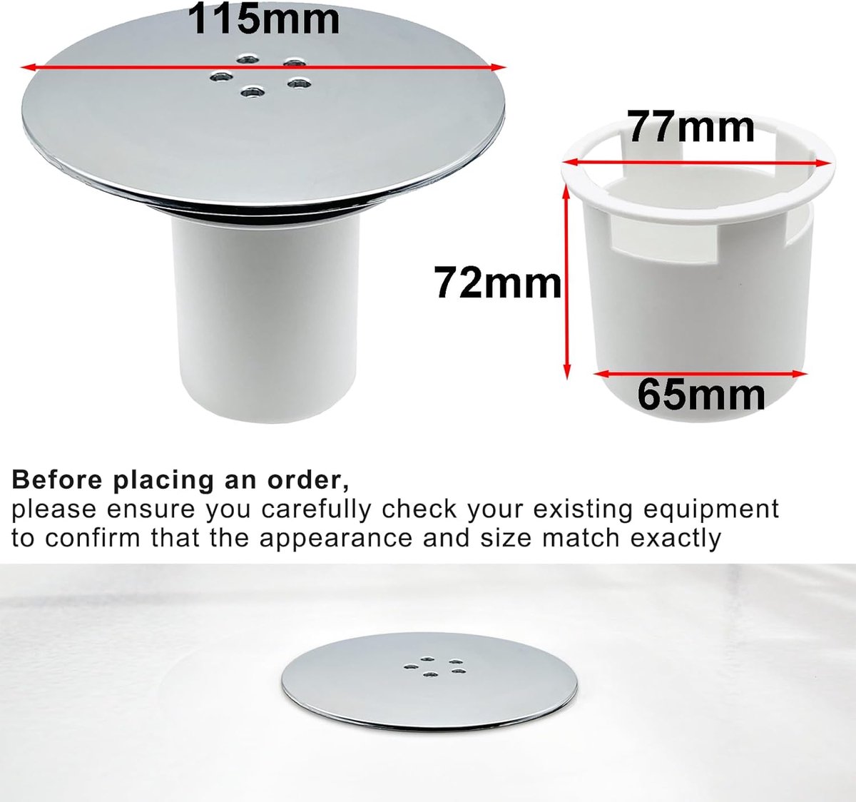 Shower Drain Cover - Chrome Shower Drain - Hair Drain Covers - 90 mm / 115 mm - Removable Top Piece - Fast Flow - Bathroom Drain - Bathroom — image 5