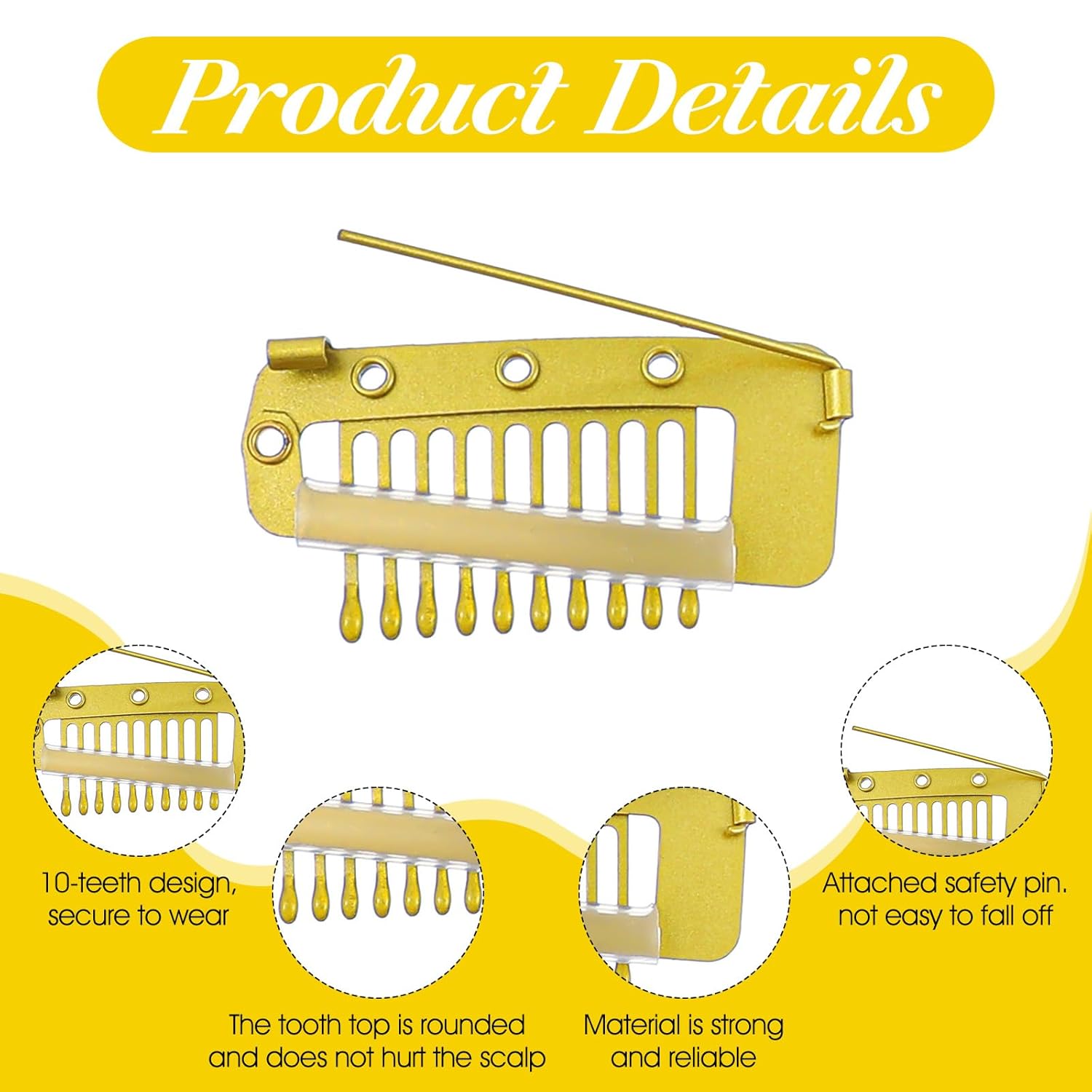 12Pcs Chunni Clips with Safety Pins, Dupatta Clips, 10-Teeth Hair Extension Snap Clip to Secure Setting Clip for Girls Women Headscarf & Hijab โ image 2