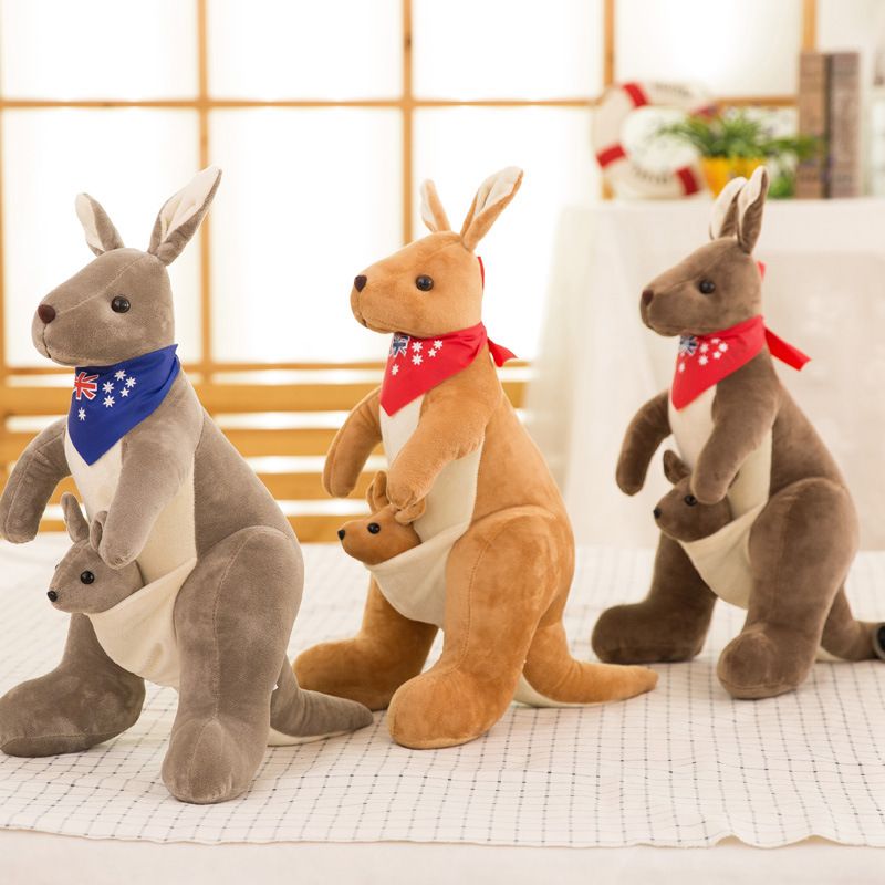Jue Bei Kangaroo Plush Toy 35cm Light Brown blue scarf 45cm โ image 4