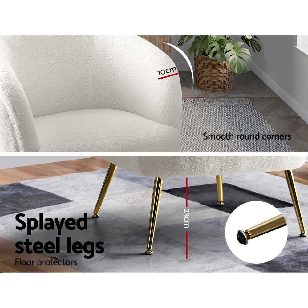 Artiss Armchair Lounge Chair Accent Chairs Armchairs Sherpa Boucle Sofa White โ image 6