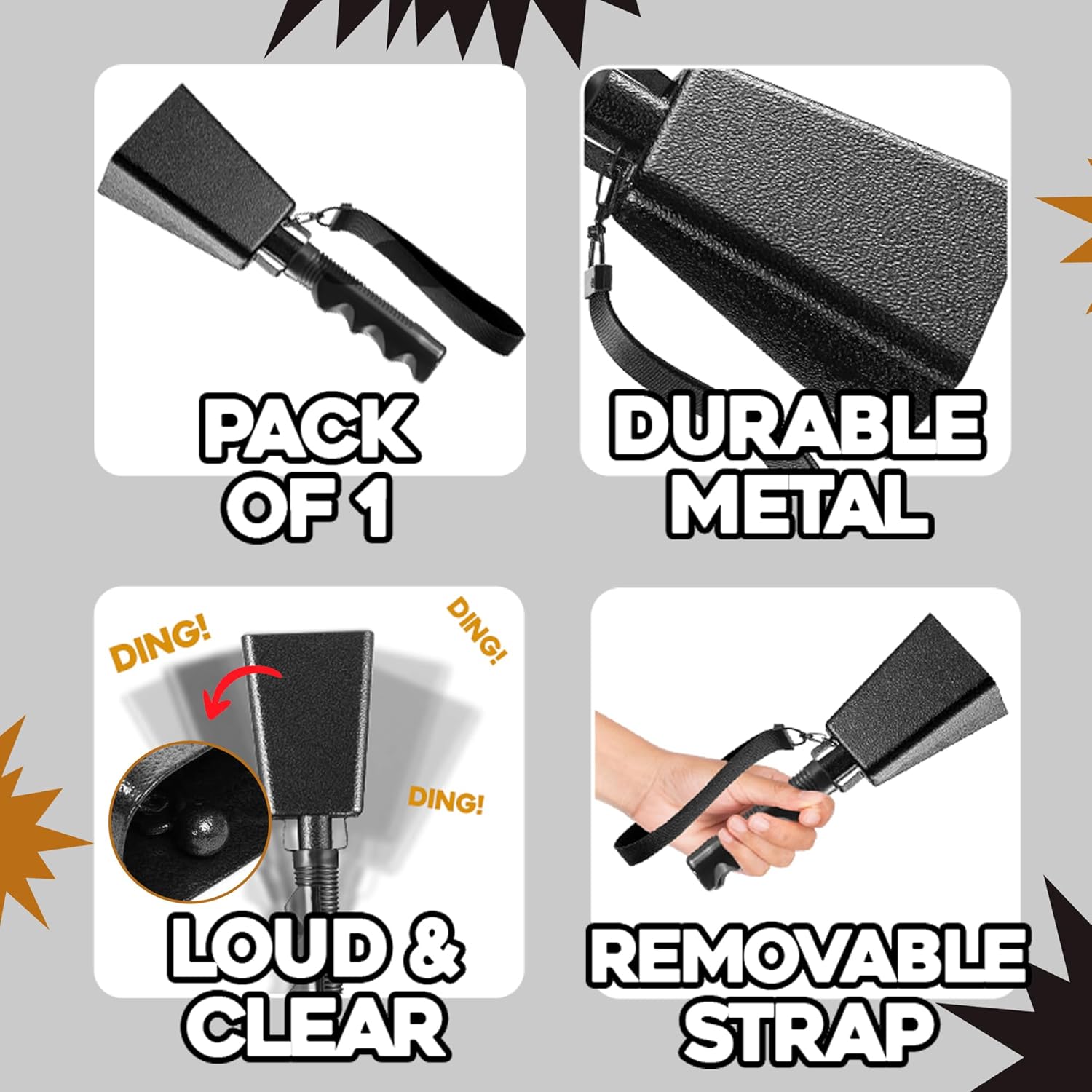 9" Metal Cowbells with Handle - (1 Pack) Cow Bells Loud Cheering Noise Makers for Sporting Events, Football Games, School Spirit, Rallies & Celebrations โ image 2