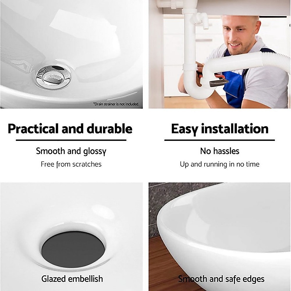 Ceramic Bathroom Basin Vanity Sink Oval Above Counter Top Mount Bowl — image 4