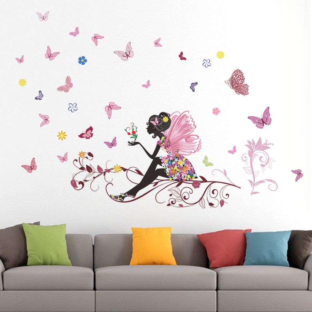 PVC Wall Sticker Fairy Flower Butterfly Vinyl Art Decal Girl Bedroom Home Decor Removable — image 6
