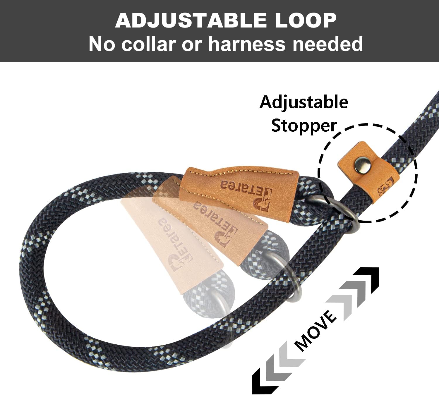 5 FT Slip Lead Dog Leash, Heavy Duty Rope Leash for Small Medium Large Dogs, No Pull Training Lead with Reflective Thread, Strong Comfortable Loop Leash (Black — image 4