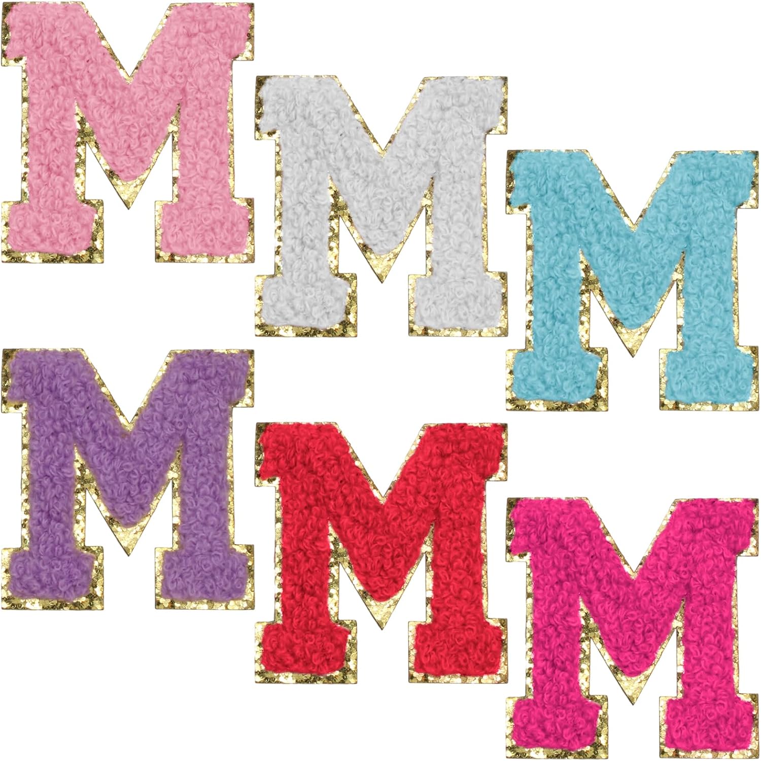 Biaungdo Self Adhesive Chenille Letter Patches, 6 Pcs 2 Inch Varsity Letter Patches Iron on Letter Patches Chenille Patch Large Letter Stickers for Clothes