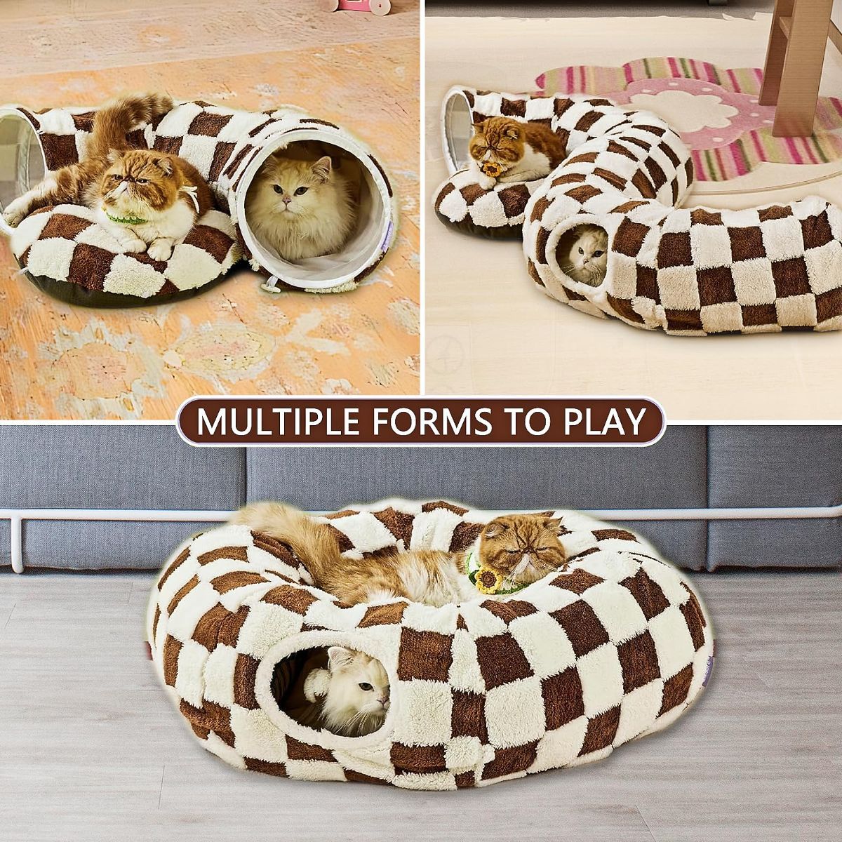 Cat Tunnel Bed with Washable Cushion for Indoor Cat, Donut Cave Tube Toys for Kitten Puppy Rabbit - Blue - Size 33.5in — image 2