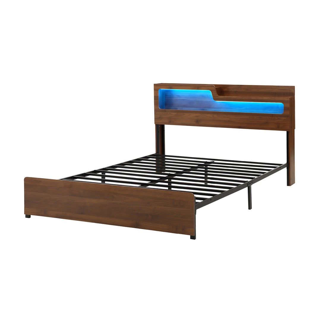 Artiss Double Bed Frame Metal with Charging Station LED Light Storage Shelf — image 4