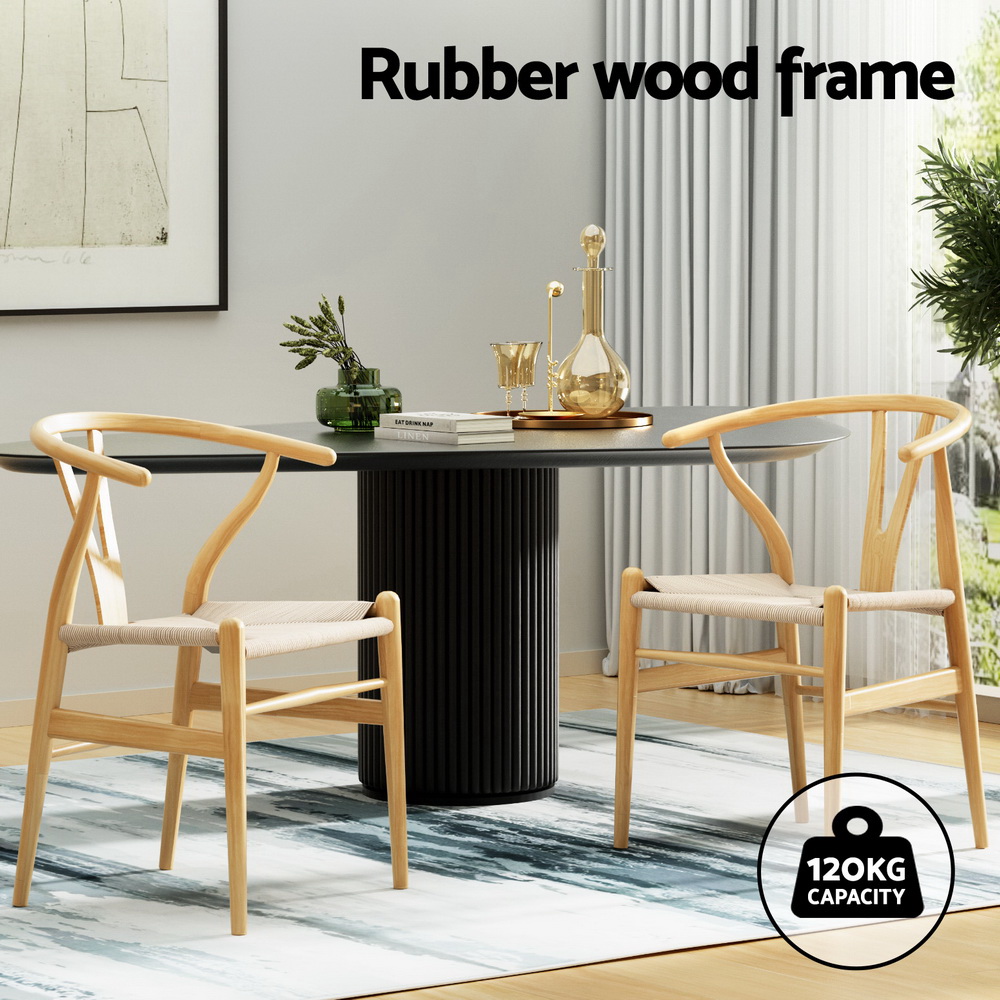 1 Set of 4 Artiss Dining Chairs Wooden Rattan Seat Wishbone Back — image 4