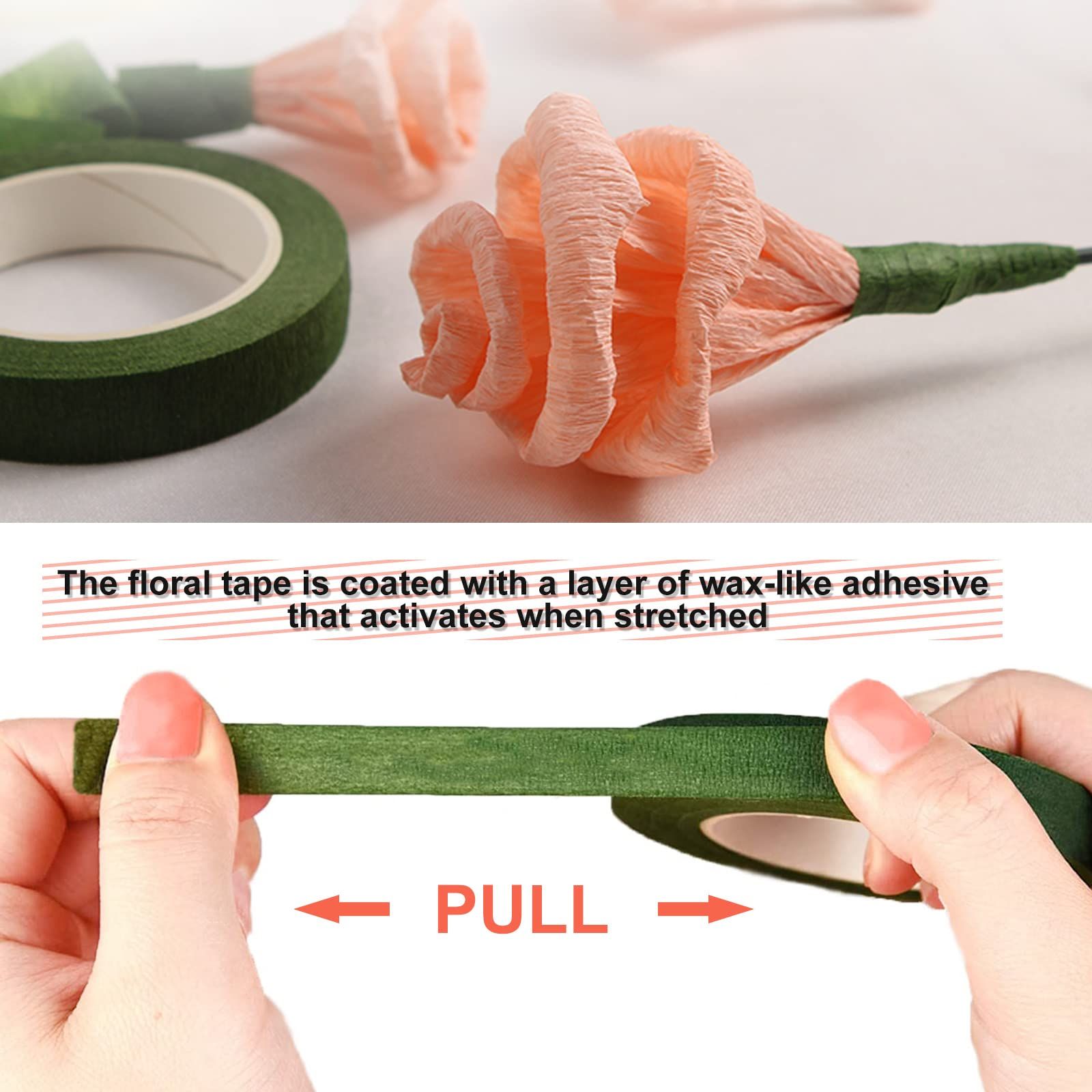 12 Rolls 0.43 Inch 22 Yard Green Floral Tape for Bouquet Stem Wrapping - Adhesive, Waterproof and Flexible (Dark Green) — image 3