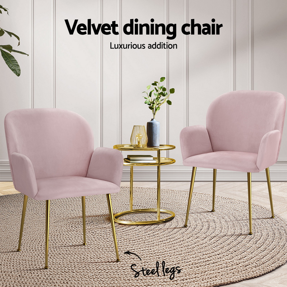 Artiss Dining Chairs Set of 4 Velvet Armchair Pink — image 4