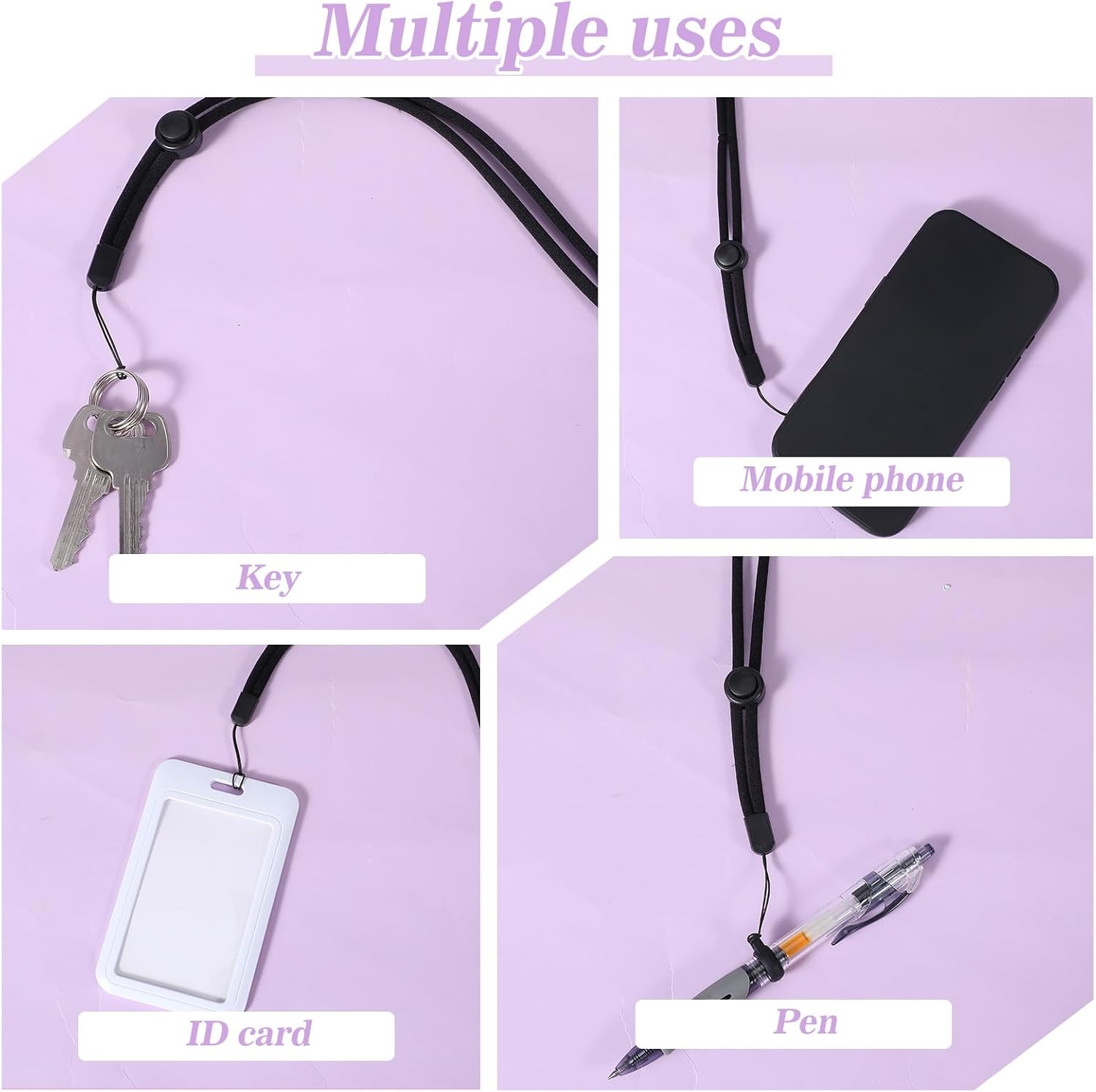 34Pcs Anti-Lost Lanyard Set Include 9 Style Black Silicone Rubber Rings-3Pcs Adjustable Lanyards,4 Style Colorful Rubber Rings,Soft Pen Protective Holder for — image 2