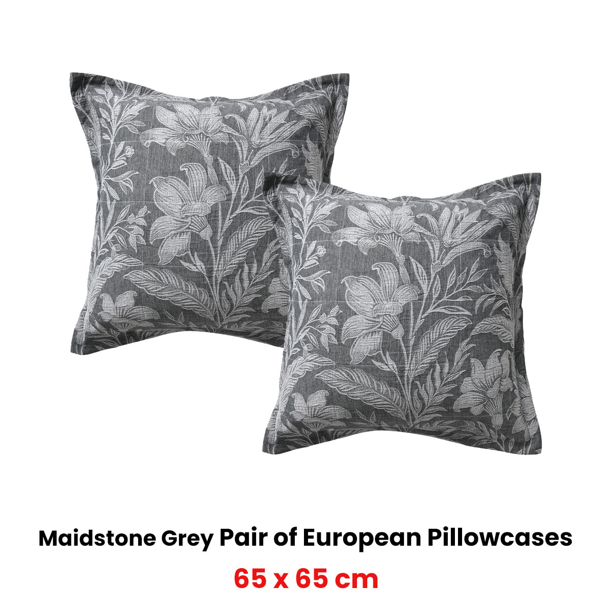 Bianca Pair of Maidstone Grey European Pillowcases 65 x 65cm โ image 2