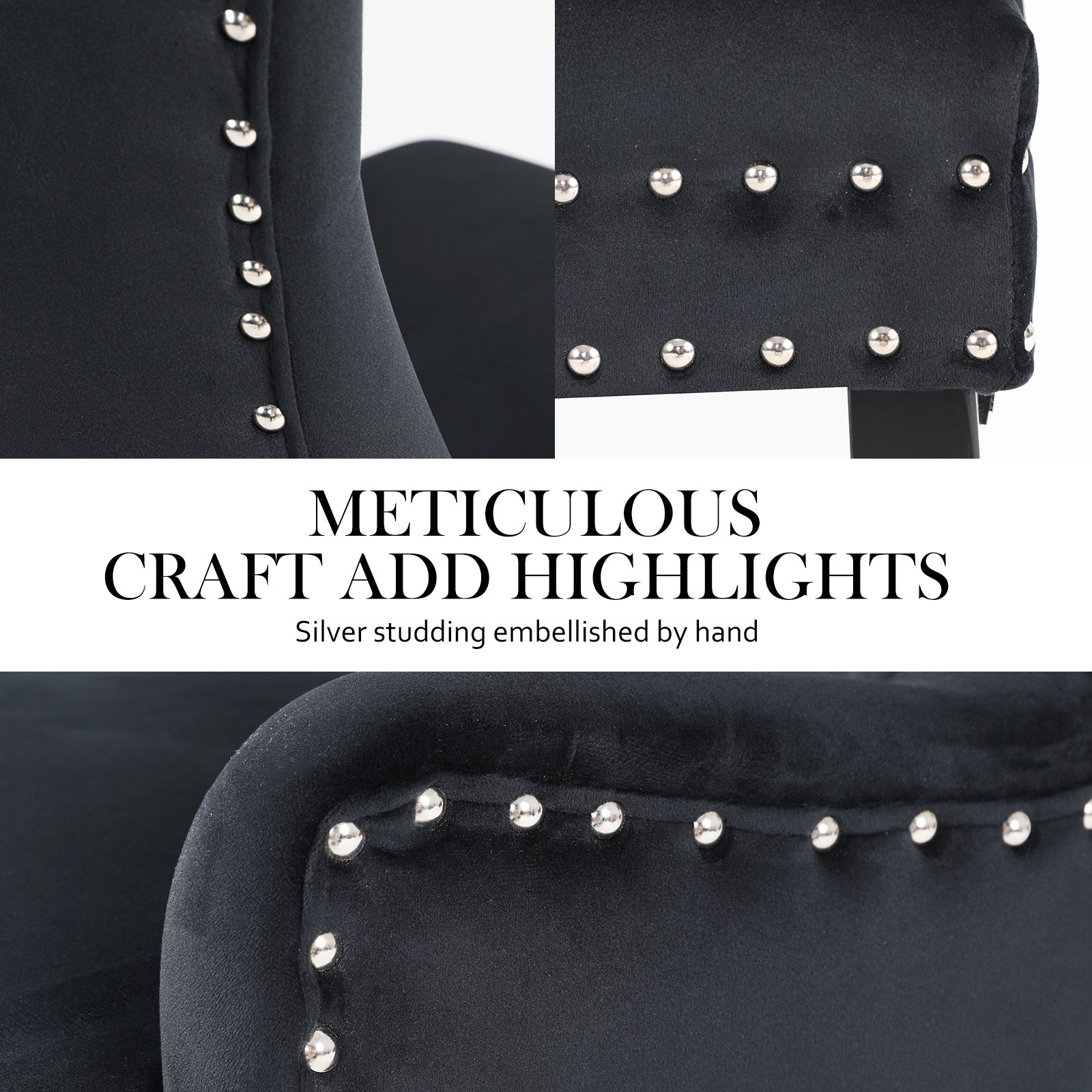 French Provincial Dining Chair Ring Studded Velvet Rubberwood Leg LISSE BLACK โ image 5