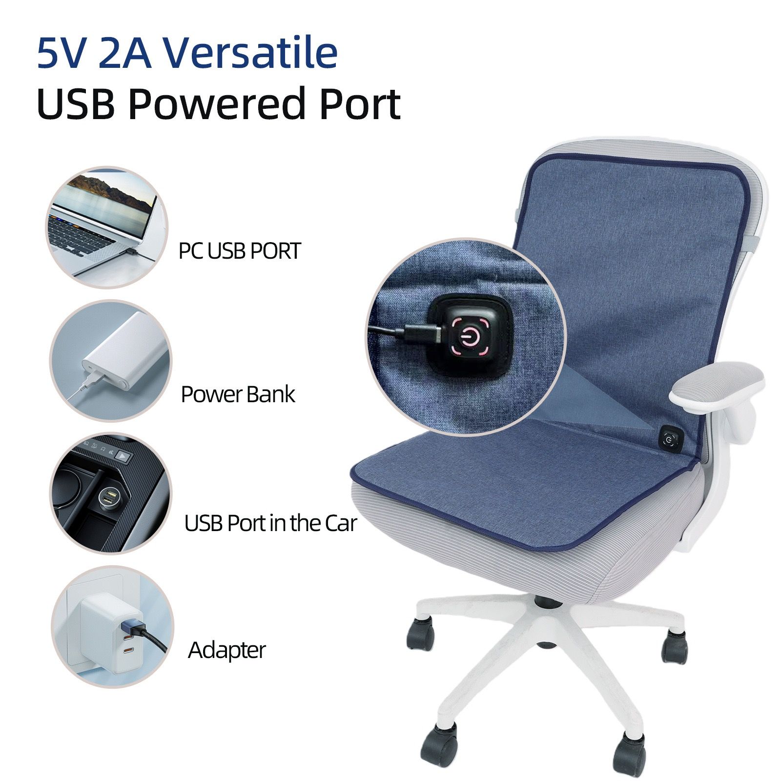 USB-Powered Heated Seat Cushion for Office, Home, Car, and Outdoor Use – Portable, Foldable, 3-Temperature Heating Pad with Anti-Slip Backing — image 3