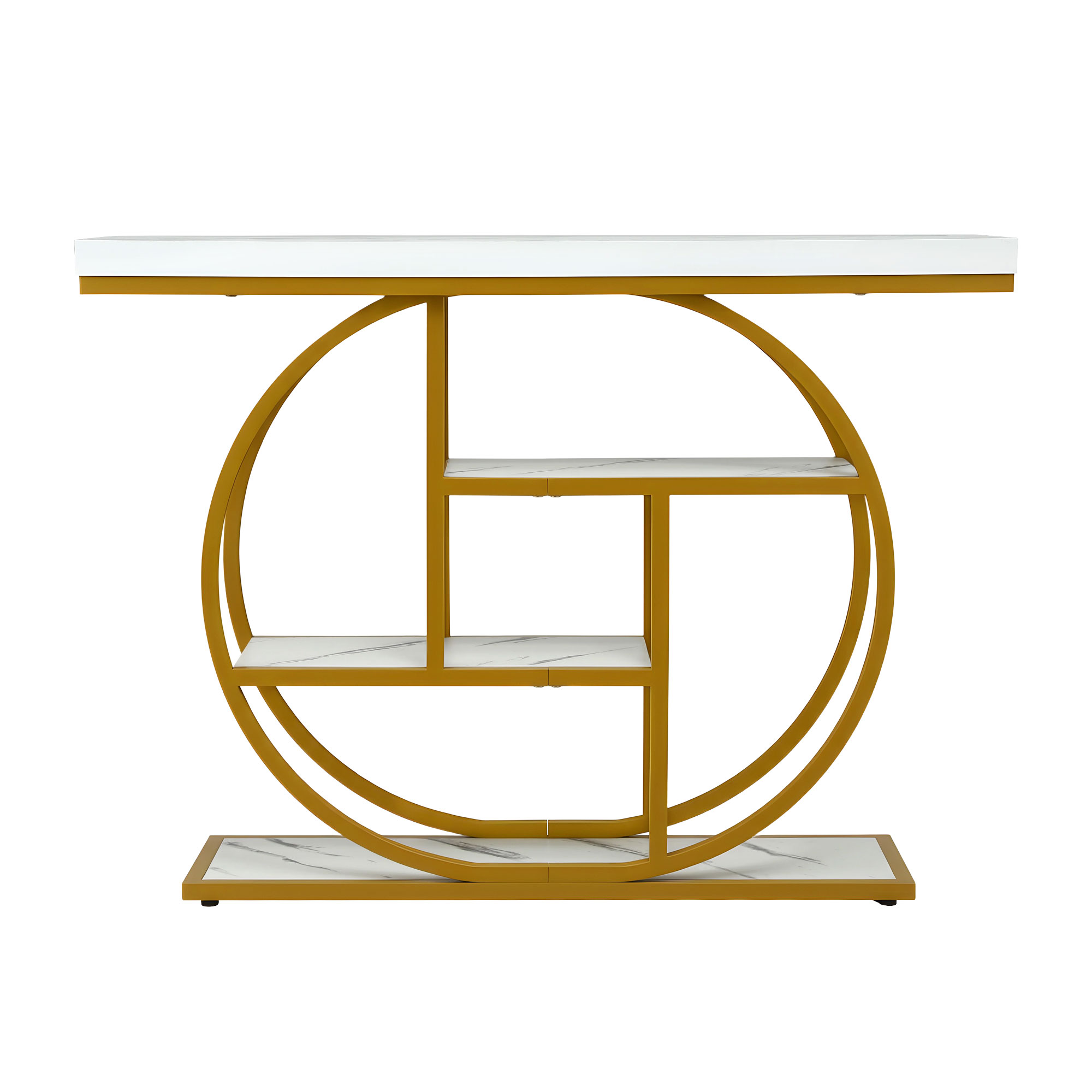 Artiss Console Table Marble Effect 4-Tier Shelves 105CM White&Gold — image 4
