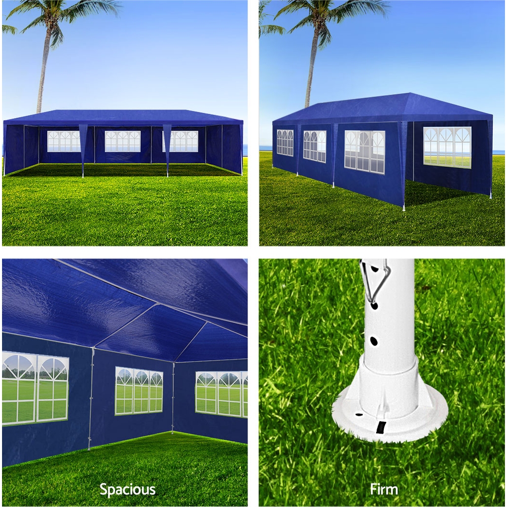 Instahut Gazebo 3x9m Marquee Wedding Party Tent Outdoor Camping Side Wall Canopy 8 Panel Blue — image 3