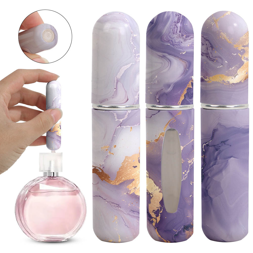 Purple Chic Marble Travel Perfume Atomizer Set (3-Pack) - 5ml Leakproof Bottom-Fill Spray Bottles