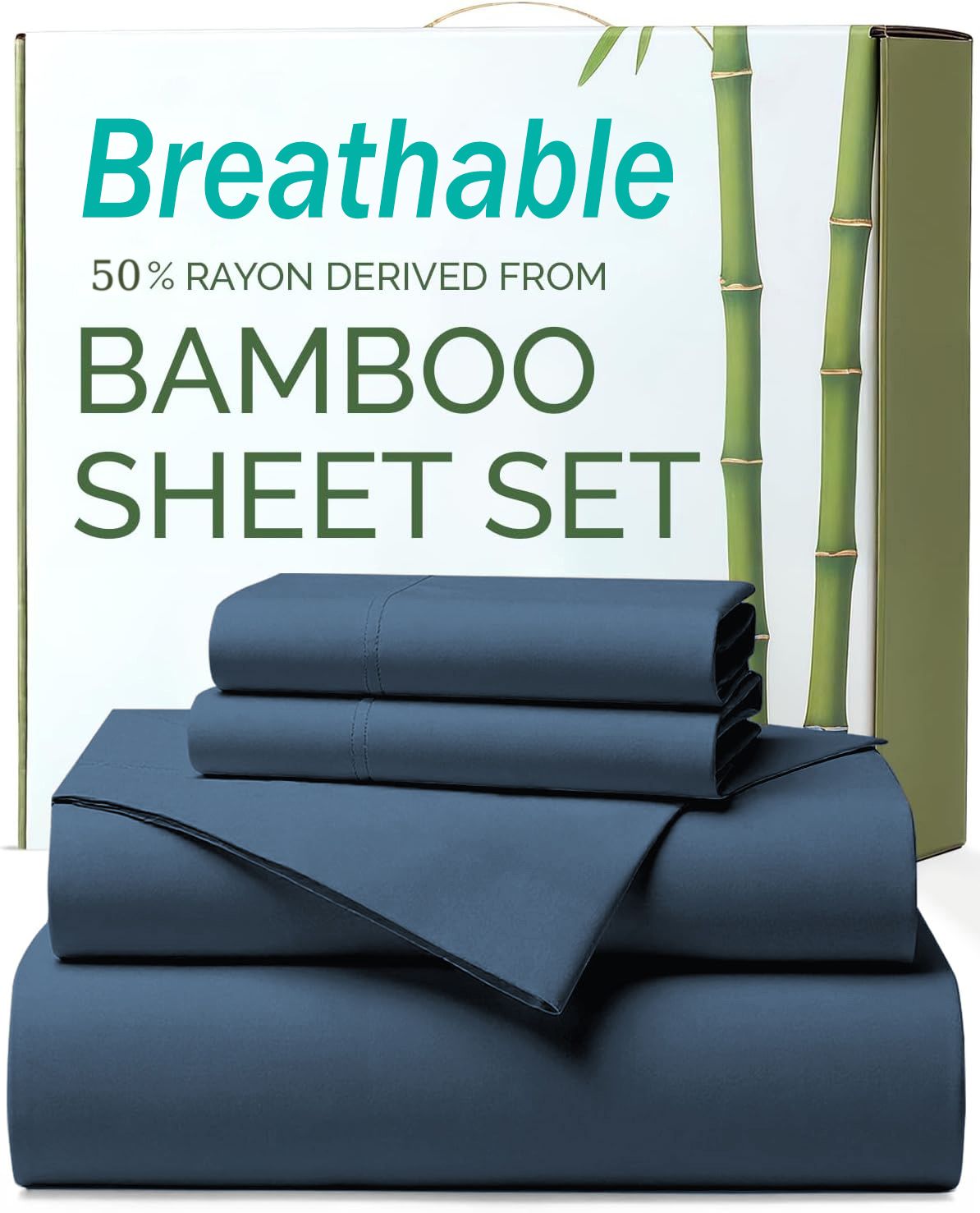 4 Piece Ultra Soft Bamboo Breathable Sheet Set -Hotel 2000TC Breathable Bed Sheets Set with 37 Centimetre Deep Pocket-Breathable Sheets for Hot