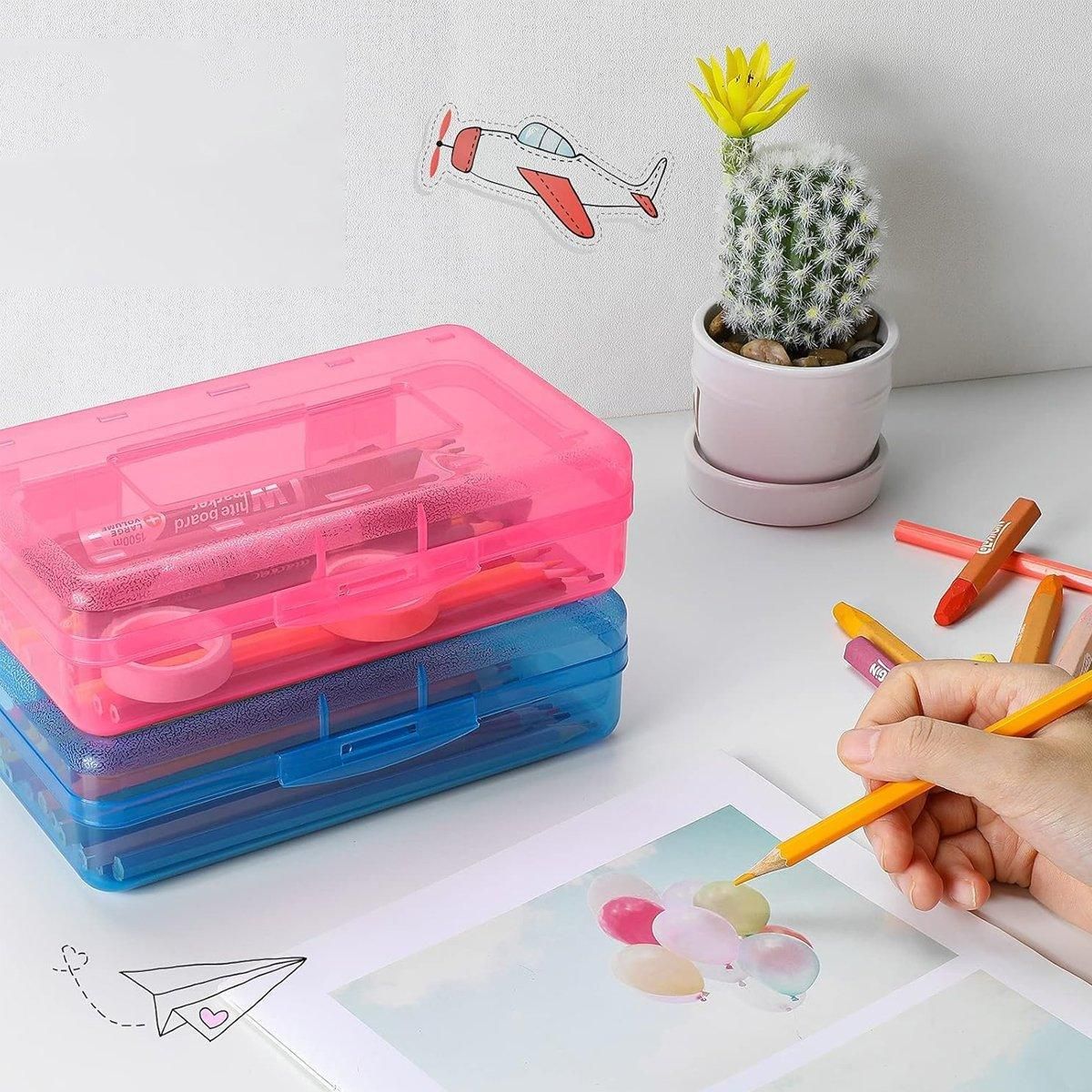 Large Capacity Transparent Plastic Pencil Case Multifunctional Student Art Box - Red — image 6