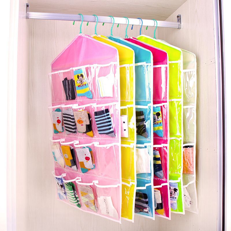 Blue 16 Pocket Hanging Wardrobe Organizer Transparent Storage Bag for Clothes Underwear Socks and Accessories โ image 5