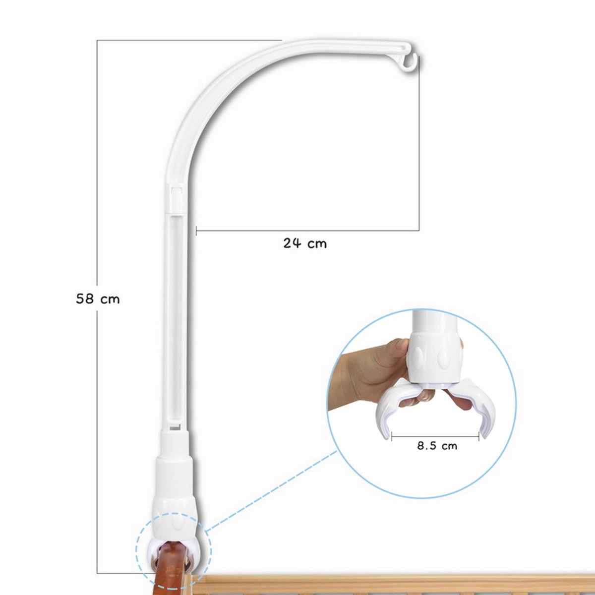 Music mobile holder - Playpen mobile stand - Stylish Playpen mobile holder - Baby mobile bracket - Mobile holder - Suitable for crib & cradle - White — image 6