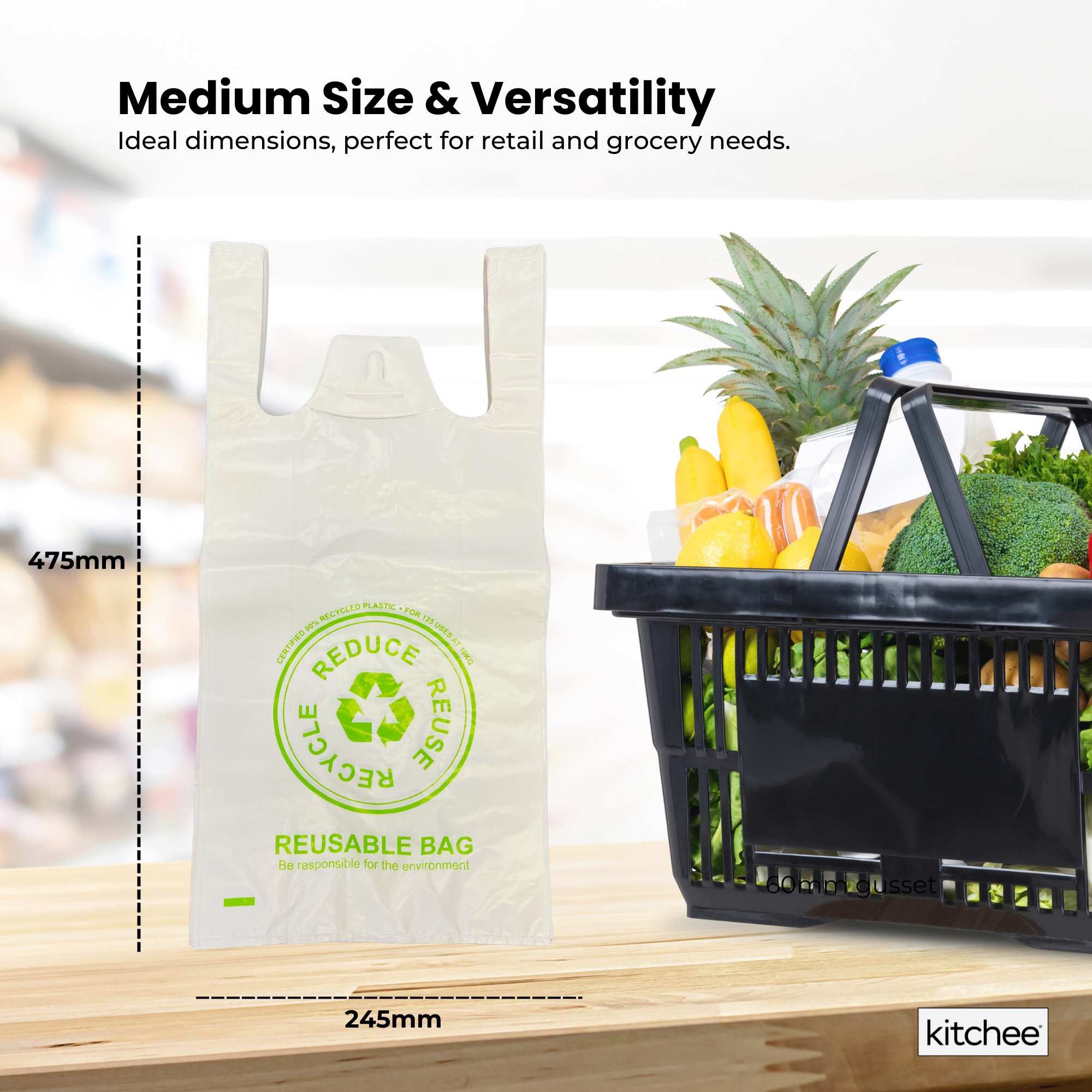 1000x Medium Reusable Plastic Singlet Shopping Bags 80% Recycled 38UM Compliant — image 2