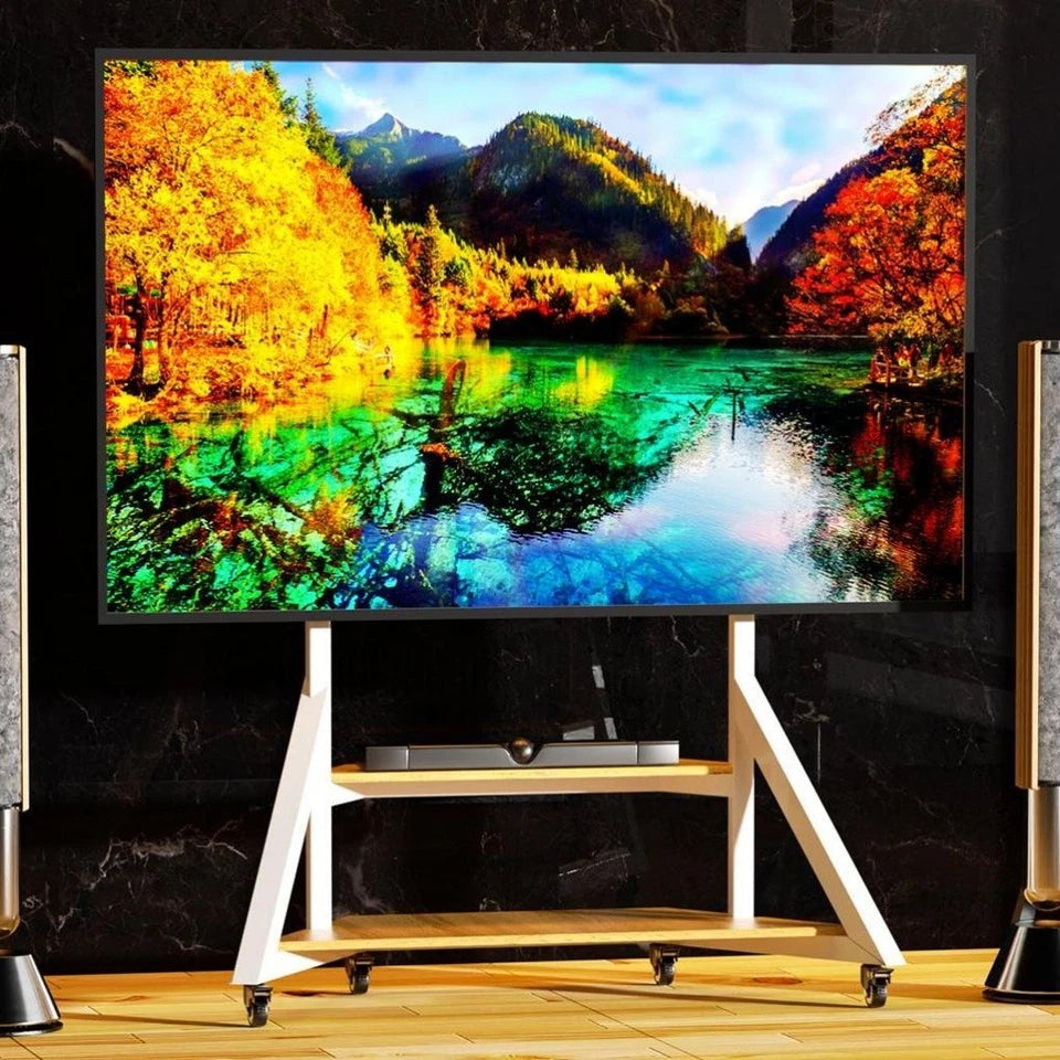 White Heavy Duty TV Floor Stand with 2-Tier Shelves for 65-100 Inch Large Screens — image 2