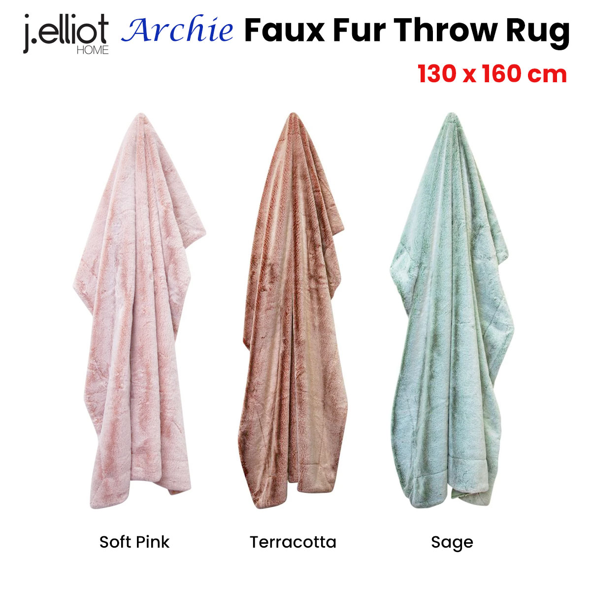 J Elliot Home Archie Terracotta Faux Fur Throw Rug 130 x 160cm — image 2