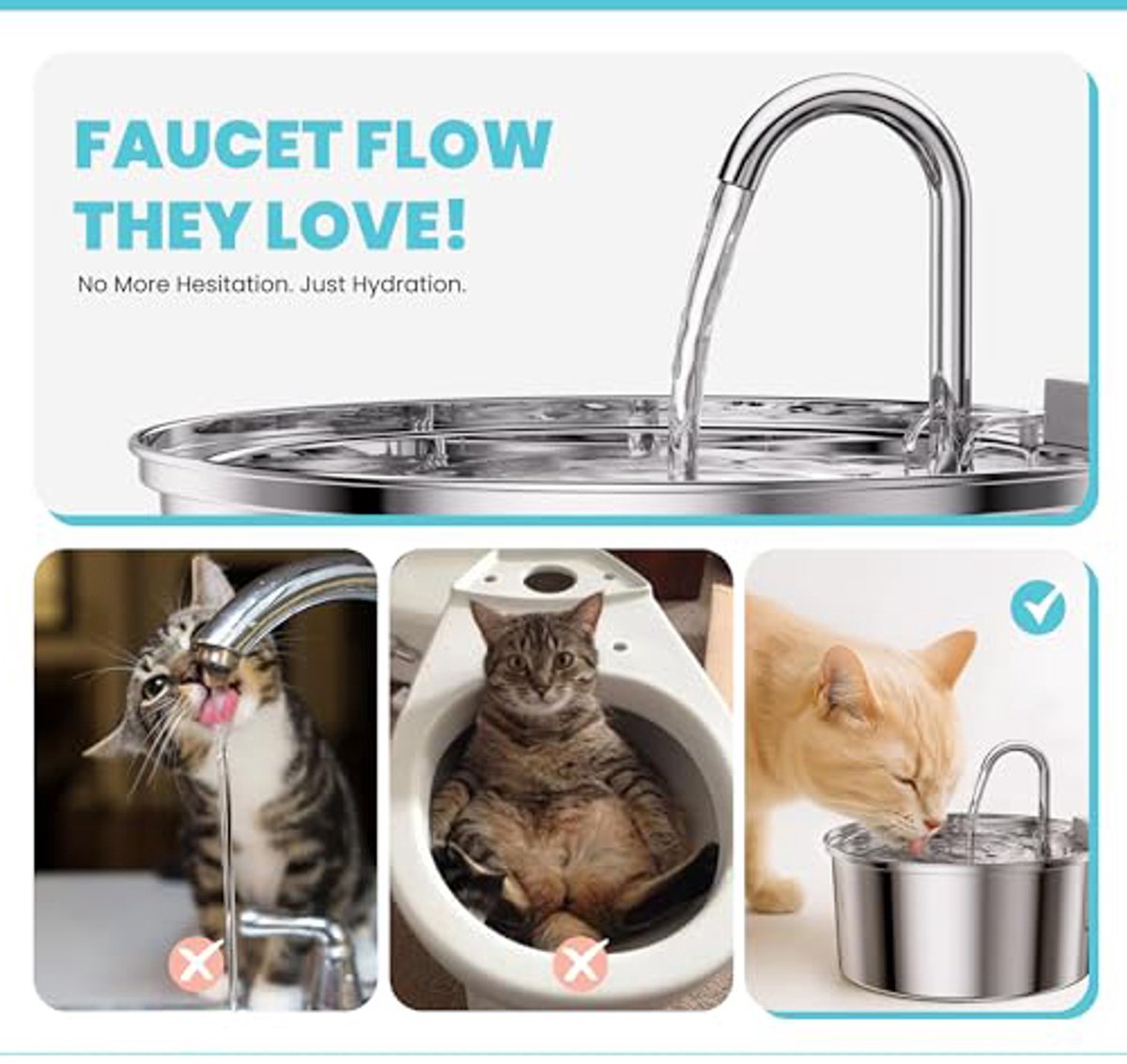 Cat Drinking Fountain - Quiet Drinking Fountain for Cats - 3.2L Stainless Steel Water Fountain with Filter - Cat Water Fountain - Cat Drinking Bowl - Includes — image 5