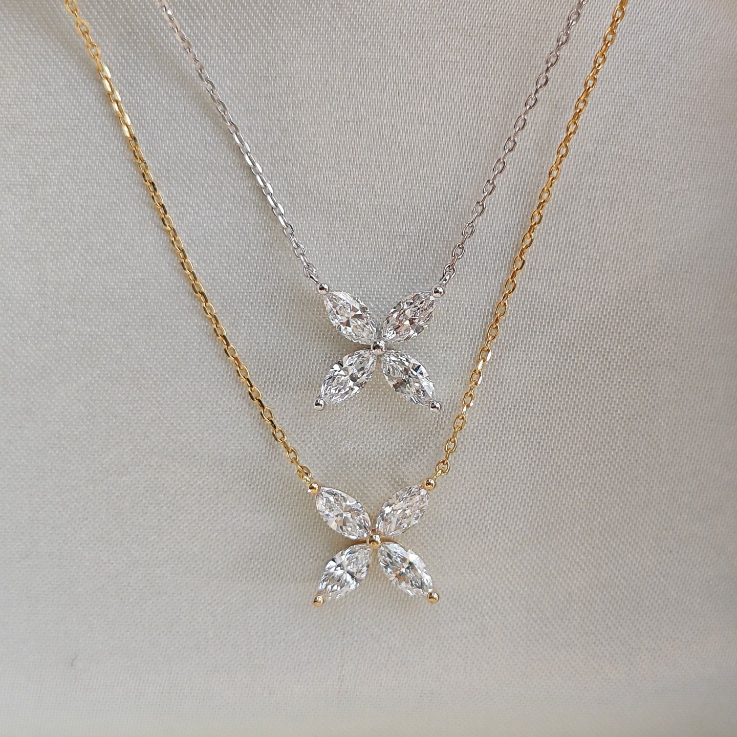 S925 Sterling Silver 4-Leaf Clover Zircon Pendant Necklace 2-Pack - 18K Gold + White Gold Plated Lucky Charm Chain for Women - Delicate Daily Wear Jewelry โ image 2