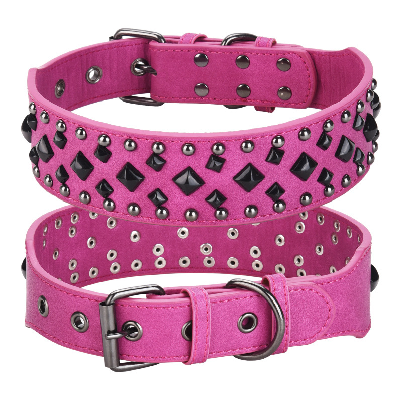 Size L Pink 1 pack Stylish PU Leather Dog Collar with Spikes - Adjustable, Durable & Comfortable for Medium to Large Breeds