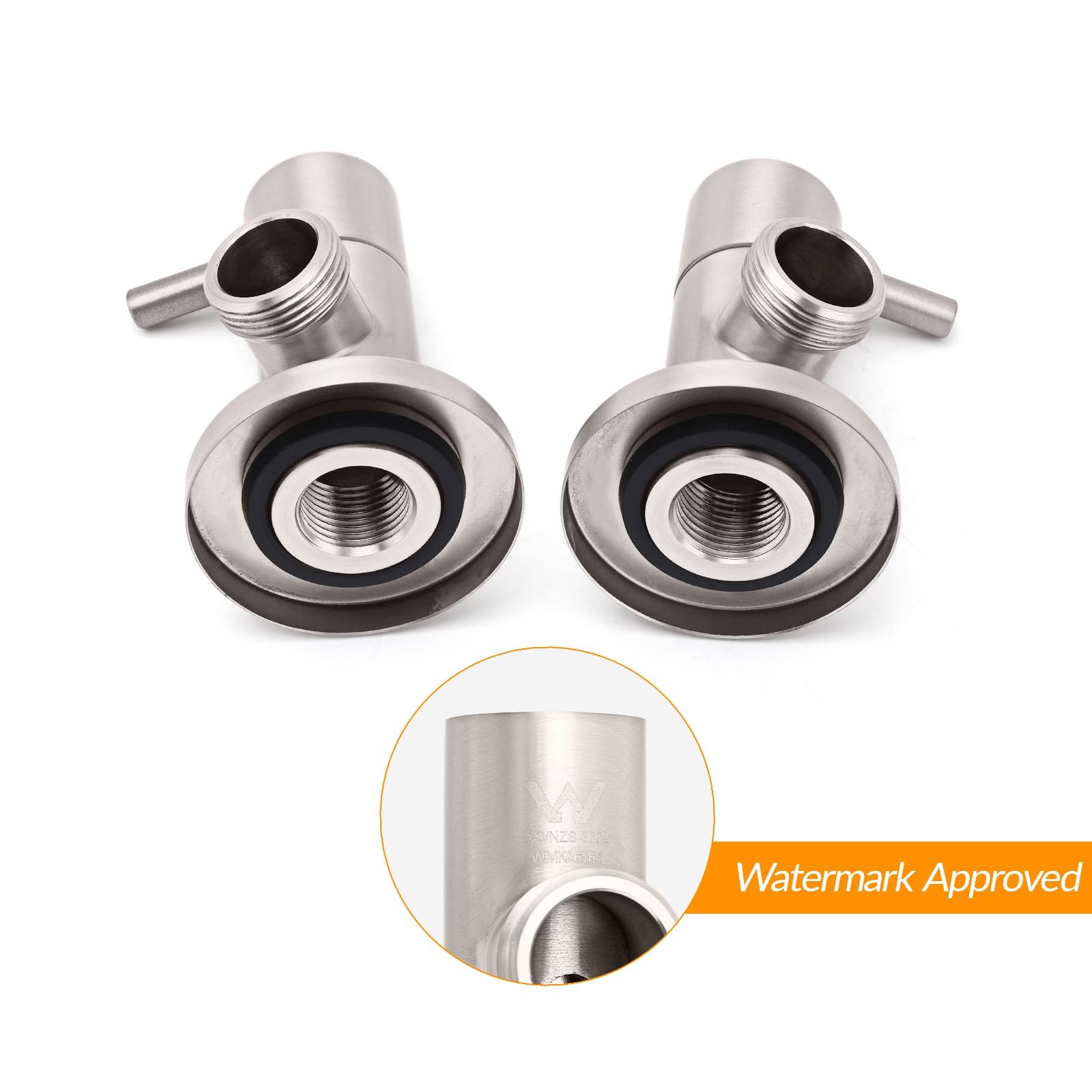 Brushed Nickel 1/4 Turn Twin Washing Machine Tap Set Wall Mounted Hot Cold Valve โ image 3